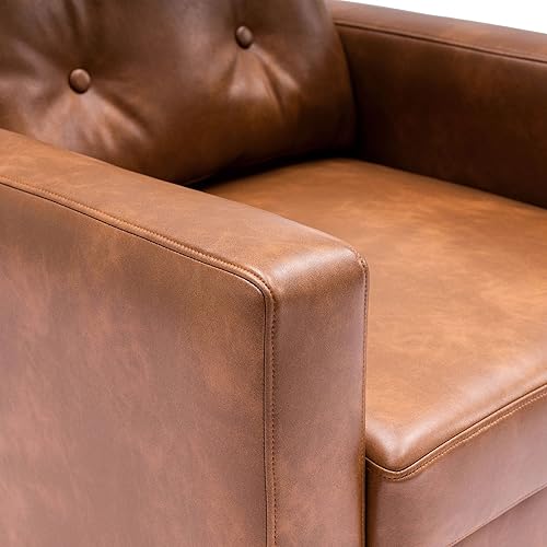 Miniatura 9 de VESCASA Silla con brazo copetudo con patas de madera, piel sintética sintética cómoda y tapizada, sofá individual tapizado, silla lateral moderna de