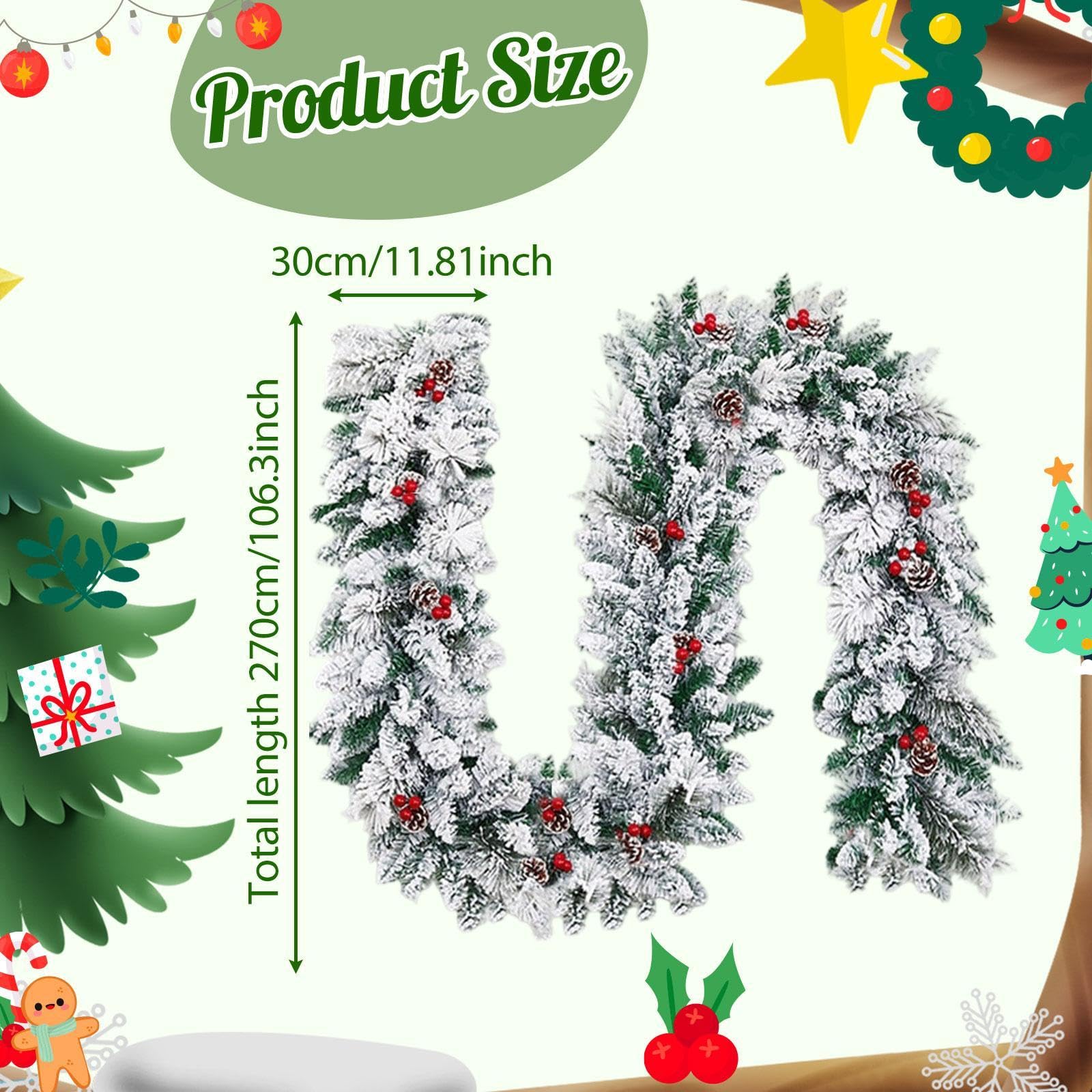 MagiDeal Guirnalda navideña Decorativa para Puerta de Entrada, Centro de Mesa Decorativo, Adorno navideño para Ceremonias al Libre, 270 Cm X 30 Cm