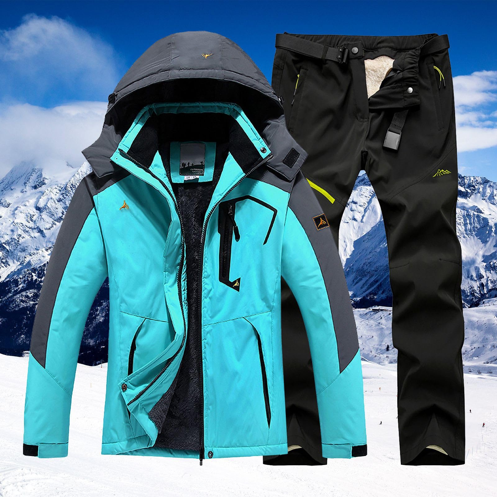 Vêtements de sport de plein air Ski Alpinisme Vêtements de ski pour homme pour l'hiver, veste à capuche pantalon, adapté aux vêtements de ski d'extérieur décontractés pour homme Ensemble T-shirt
