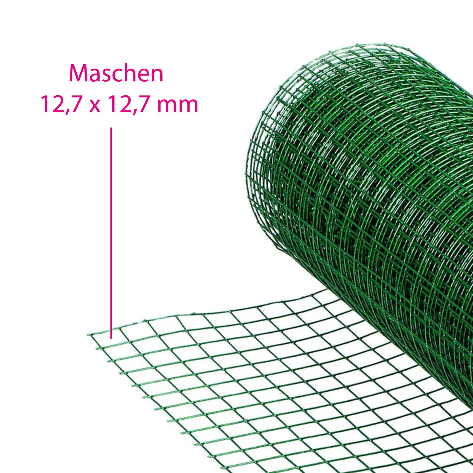 ecosoul Drahtgitter Wühlmaus- Maulwurfgitter 12,7 mm Maschenweite Metallgitter Volierendraht Maulwurfsperre Drahtzaun Drahtgeflecht PVC ummantelt grün 1m breit/hoch - 25m lang