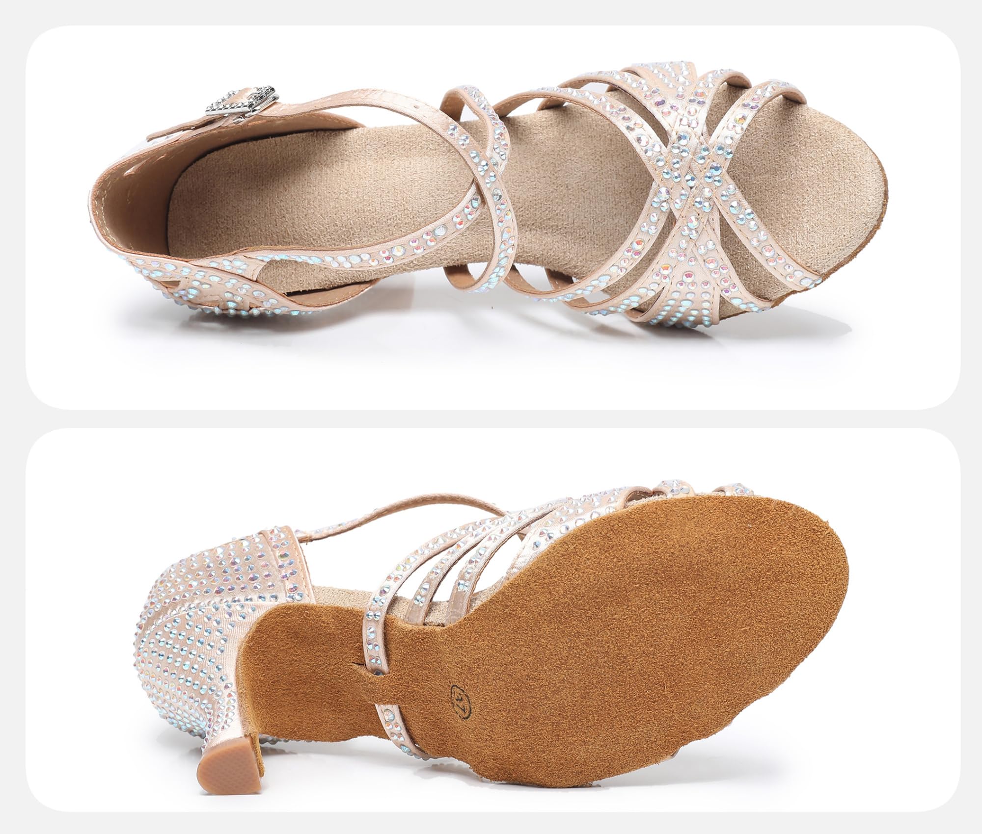 Rosefinch Zapatos de Baile Latino con Diamantes de imitación para Mujer,Moderno Pole Dance Baile de salón Zapatos de Boda Zapatos de latín para niñas Señoras 5/7cm Tacón 34-41EU