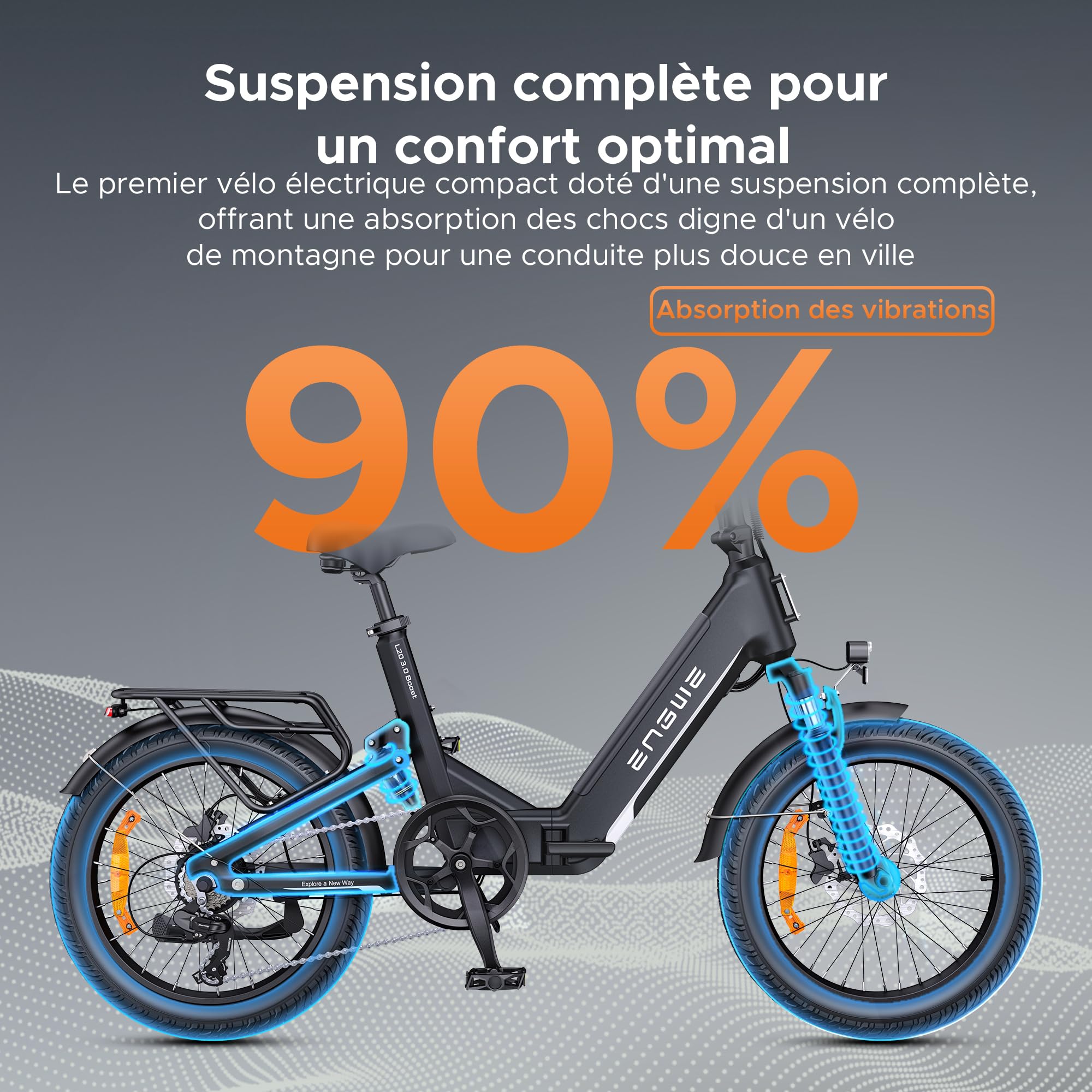 ENGWE Velo Electrique avec APP, Vélo électrique Batterie 48V 13,5 Ah jusqu'à 135 km, Capteur de Couple et Freins Hydrauliques, Pneus 20 * 3.0, 2 Heures de Charge
