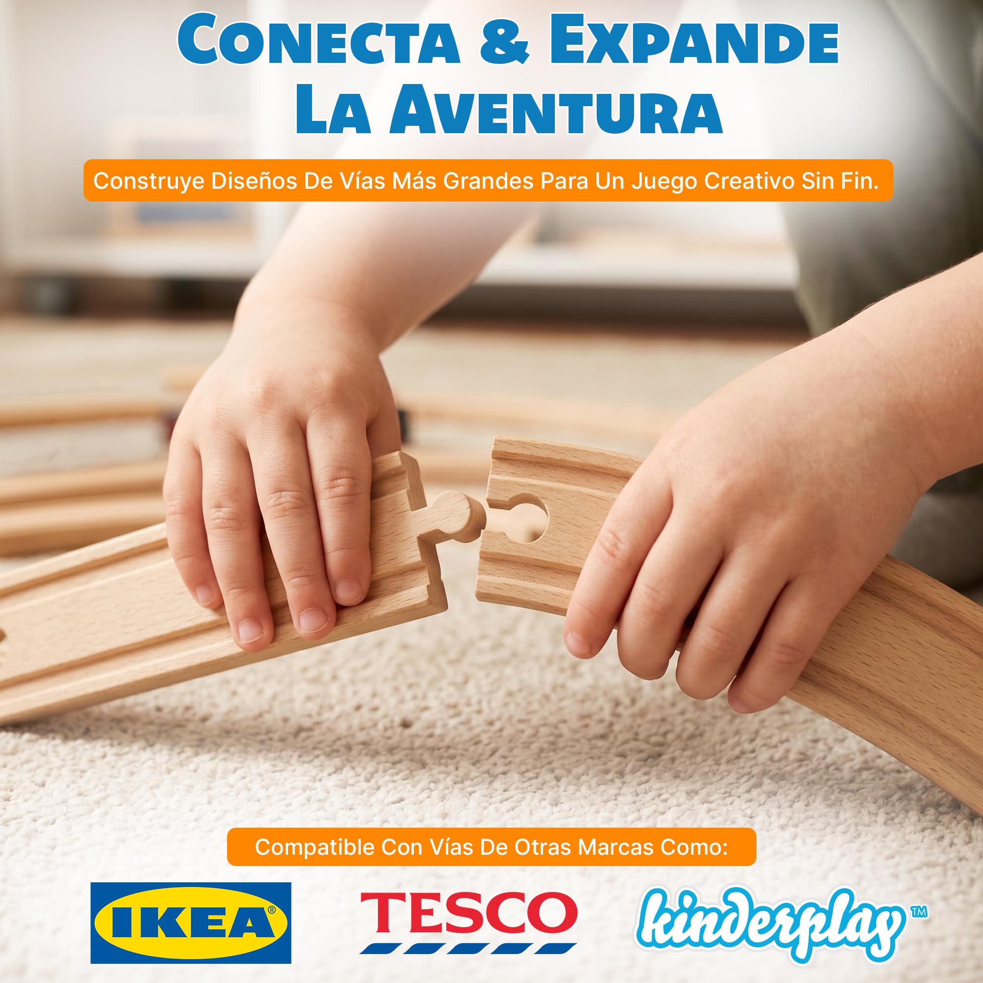 Tren de Madera para Niños - Green Series Modelo GS0010, Tren Juguete con 80 Elementos, Ideal para Niños de 2-3 Años, Vías y Trenes de Juguetes para Niños
