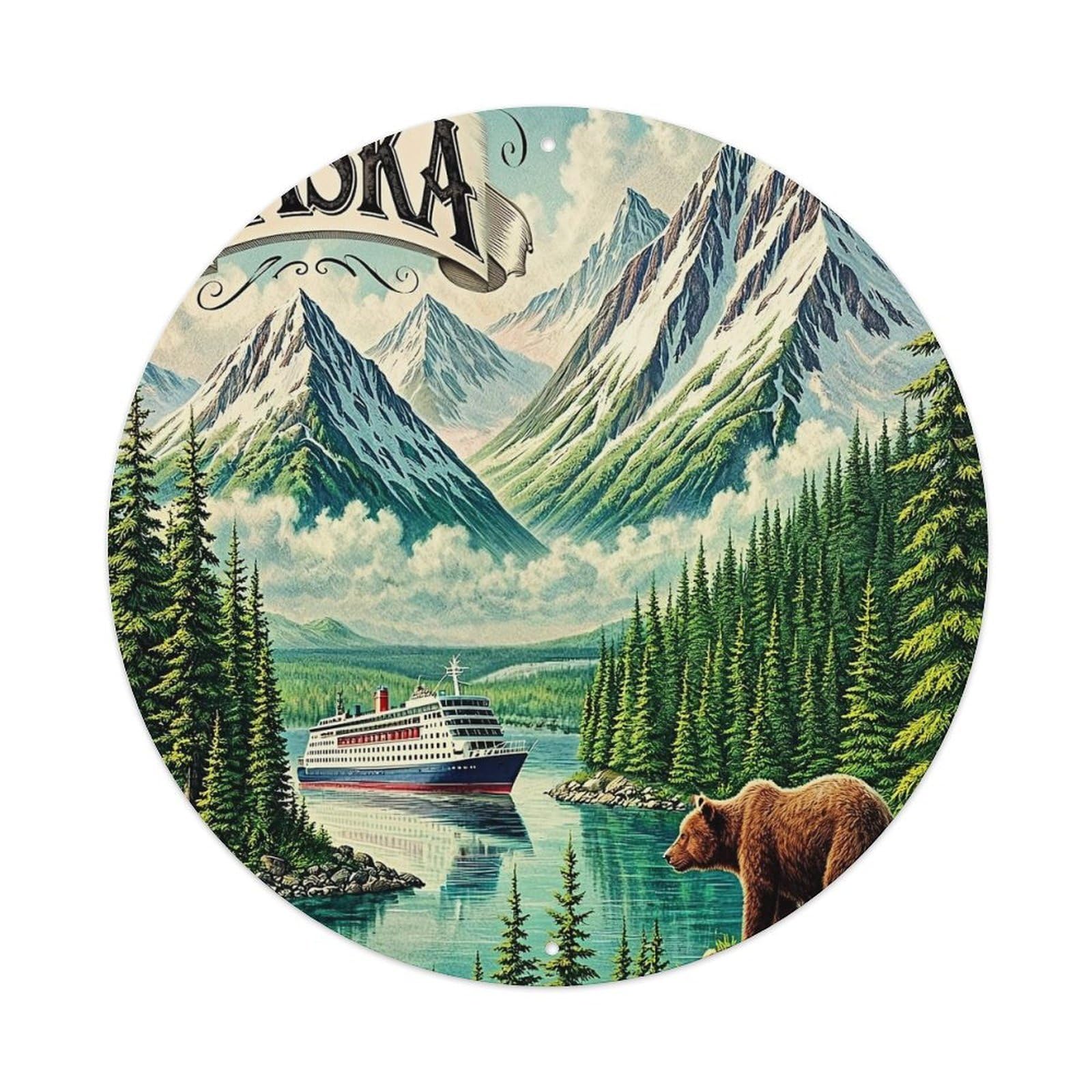 Alaska Mountains Cruise Bear Forest Metal Tin Sign Plaque