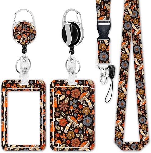 Miniatura 8 de Soporte para tarjetas de identificación con cordón, soporte para tarjetas de identificación con tema de hongos y luna con cordón, soporte para