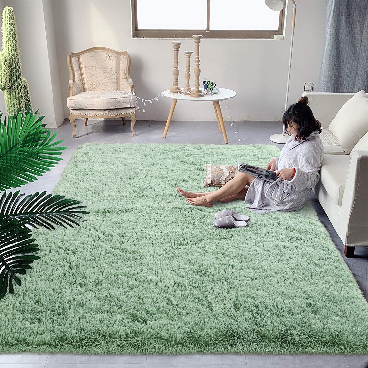 DweIke Fluffy Shaggy Area Rug, Green Plush Rugs for Living Room Bedroom, Soft Carpets for Kids Girls Boys Room, Extra Large Fuzzy Rug, Upgrade Non-Slip Rugs, 6 ft X 9 ft, Green