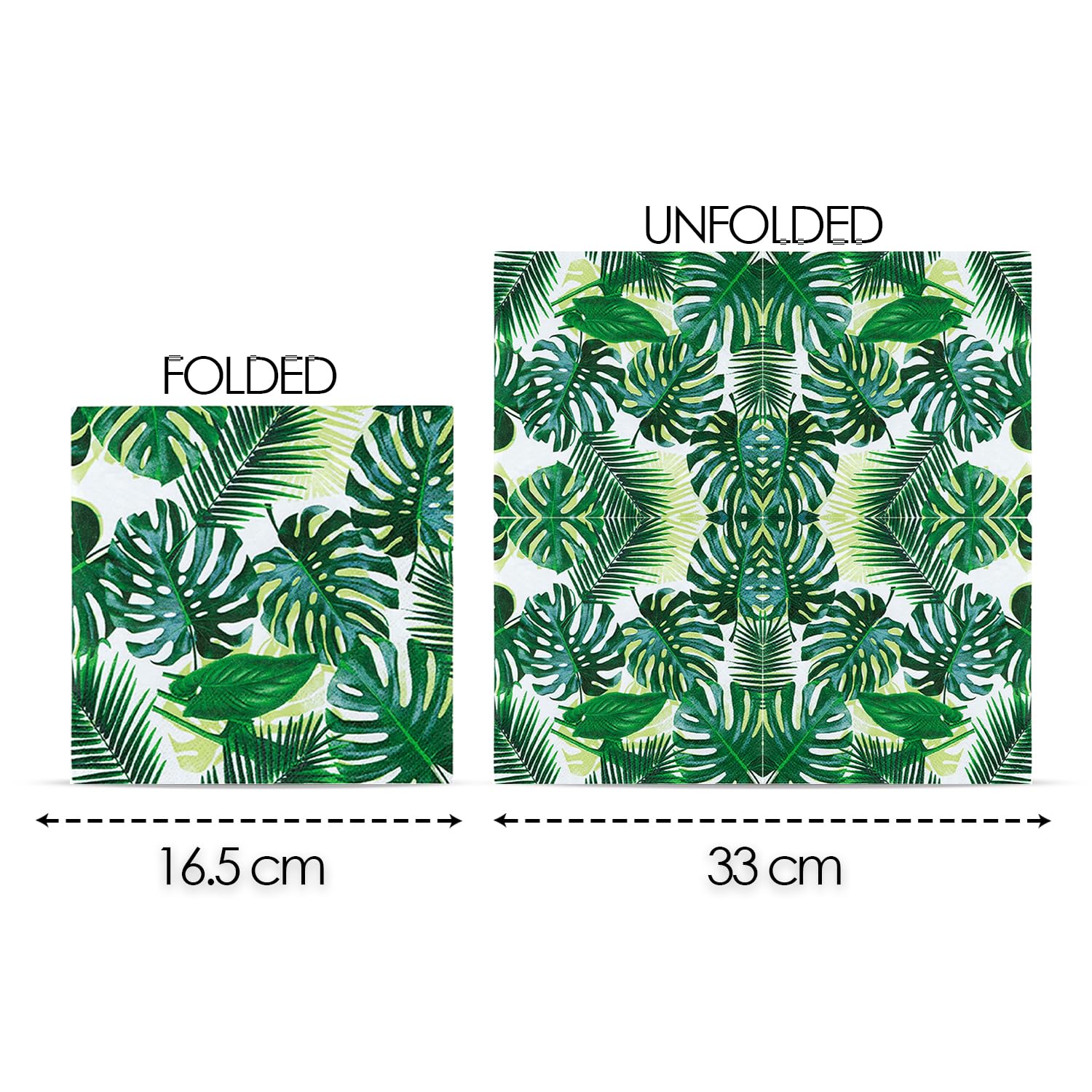 Talking Tables Confezione da 50 tovaglioli di carta tropicale con foglie di palma per feste nella giungla dei bambini, tema hawaiano, Luau, estate, decoupage, 33 cm
