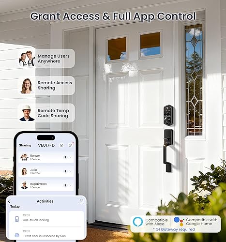 Miniatura 2 de Veise VE017-D - Juego de cerradura inteligente para puerta delantera, control de aplicación, cerrojo de entrada sin llave 7 en 1 con manija de