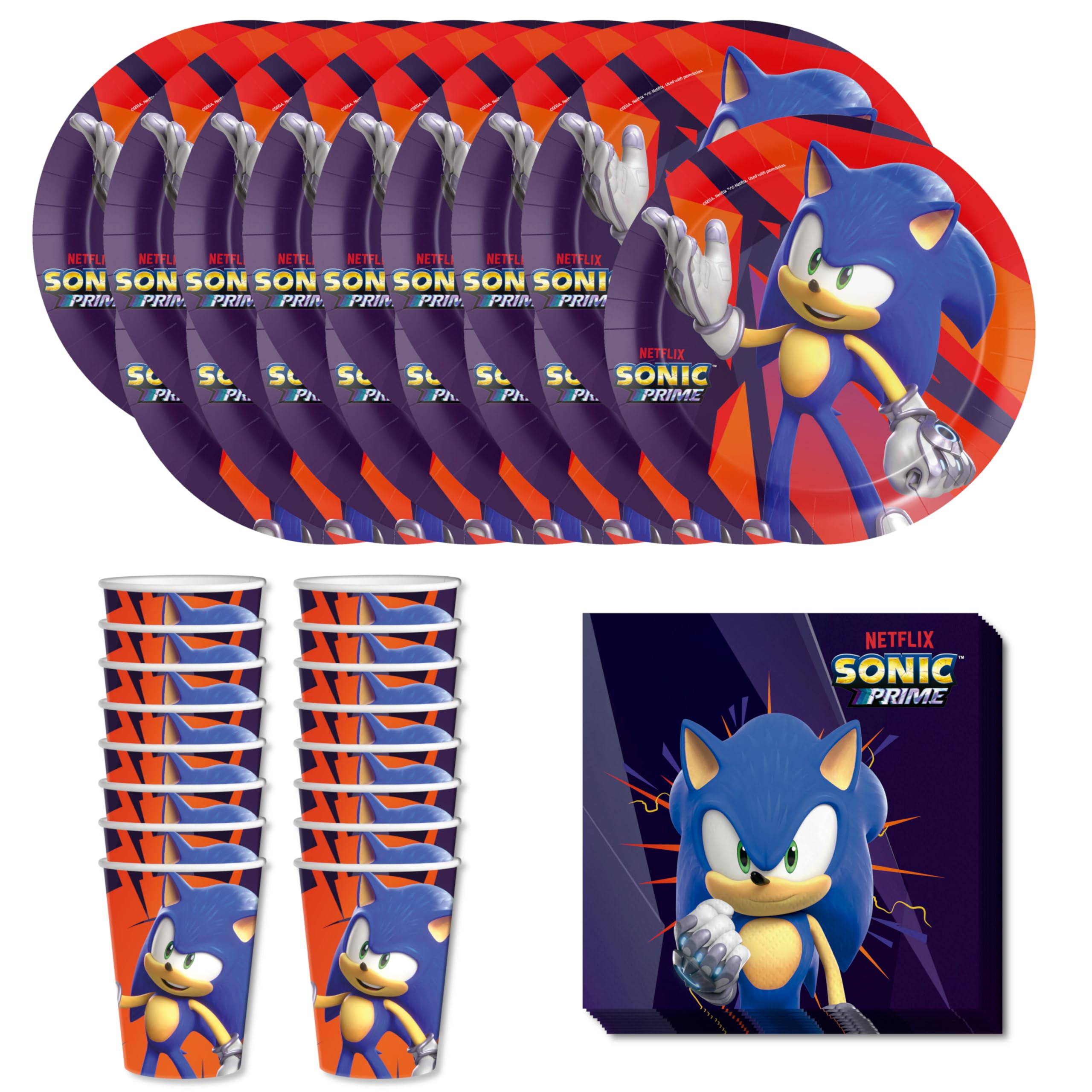 Anila's Party Set Sonic, 52-Piece Set, Plates, Cups, Napkins, Disposable Tableware, Tableware Set.
