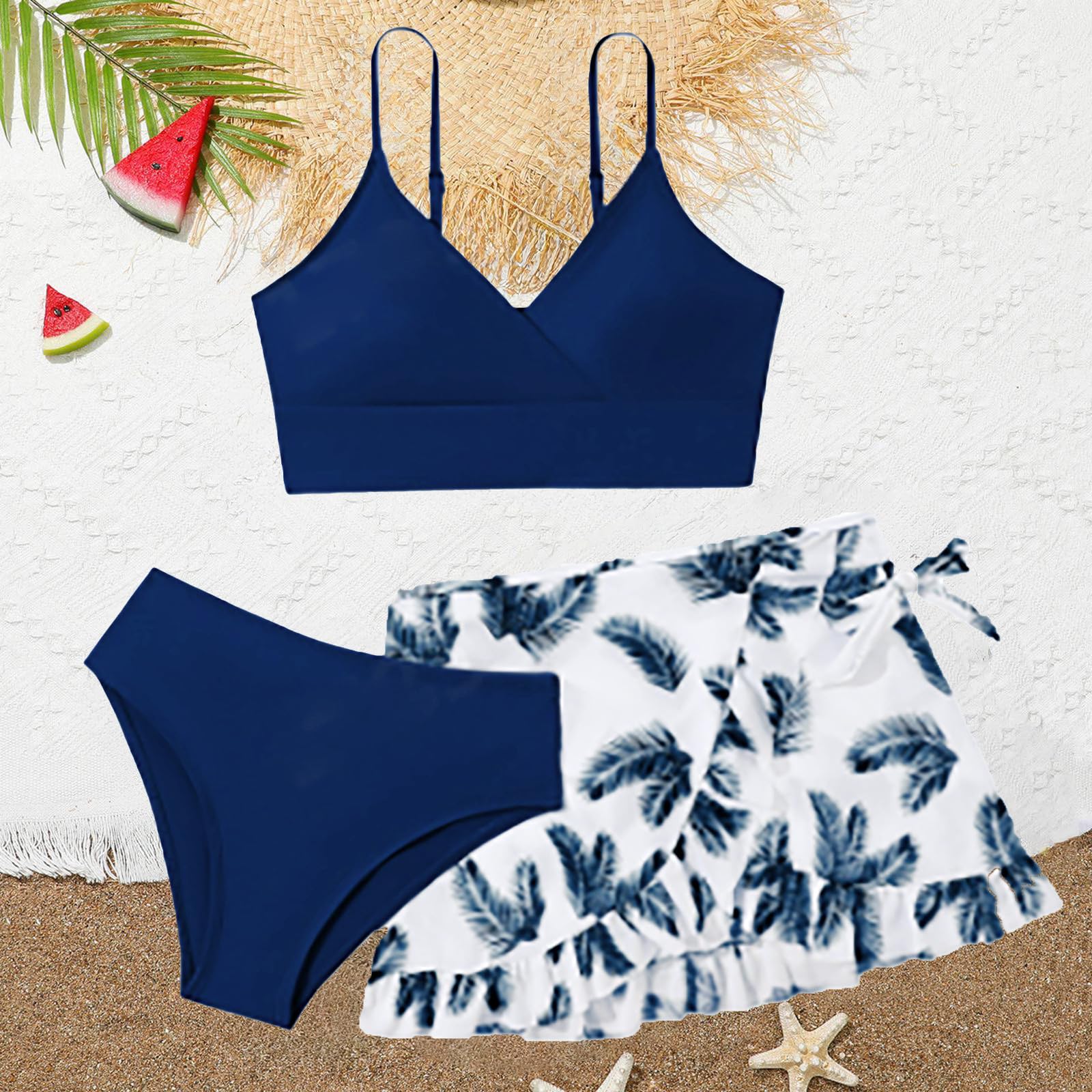 Maillots de Bain FilleEnsemble Maillots de Bain Bikini Filles 8-16 Ans Maillot de Bain avec Cache-Maillots et Sarongs Ados Fille Piscine Natation Vacance Été