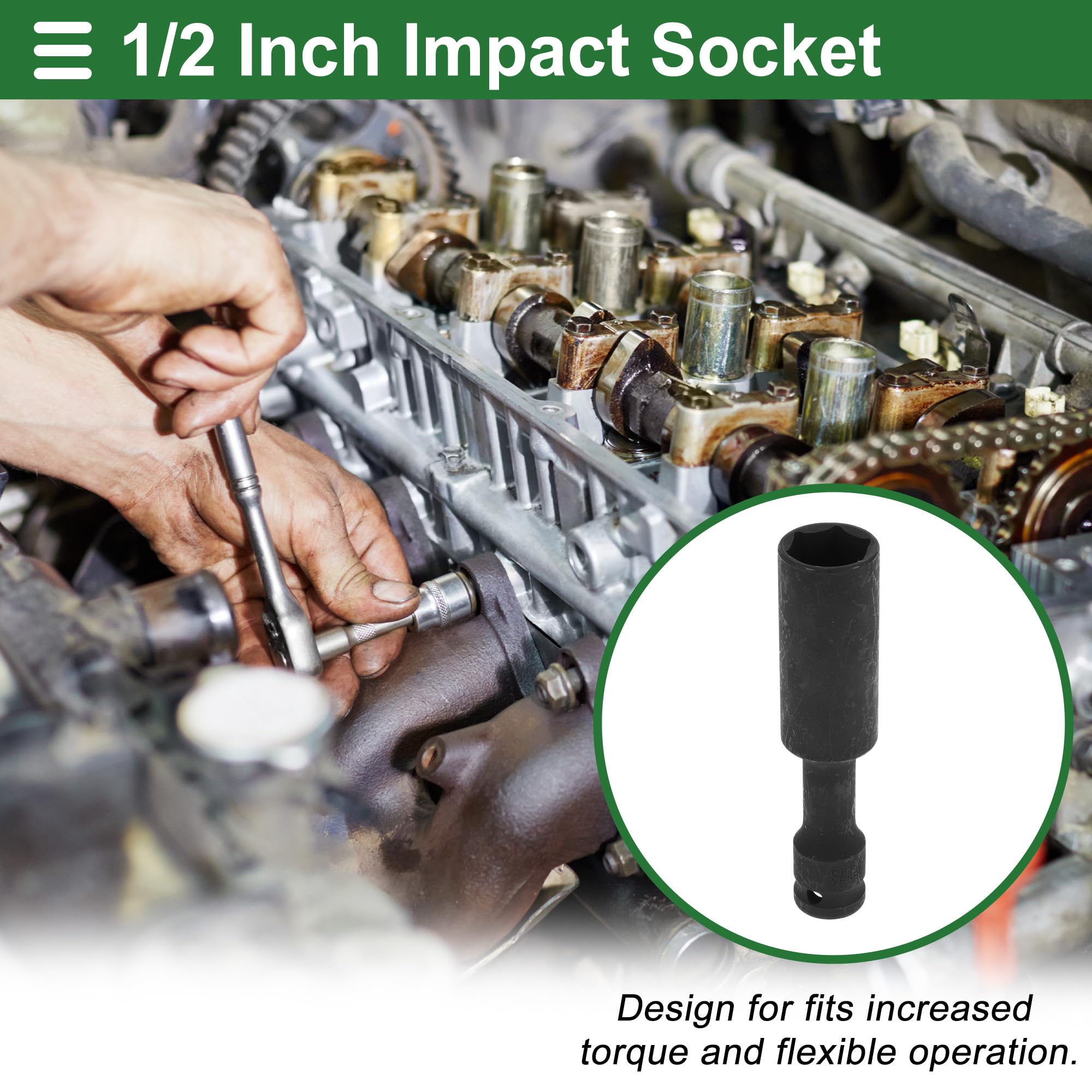 Motoforti Universal Impact Socket Hardware Tool 128mm Durable Alloy Steel Black 1 Pcs 6 Point 22mm for Car Motorcycle Dirtbike Repair 1/2 Inch Drive - Image 2