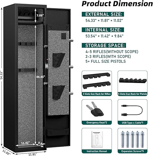 Miniatura 2 de Caja fuerte para pistola de rifles, contraseña de acceso rápido, 5-7 cajas fuertes para pistolas y rifle casero con teclado LCD, gabinete de armas
