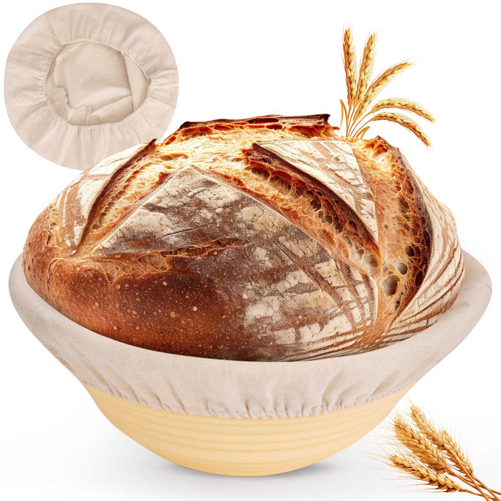 16-Teiliges Sauerteig Starter Set,Klappbare Silikongärkörbe rund und oval，Gärkörbchen Set mit Sauerteig Glas - ideal für Professionelle und Häusliche Bäcker Brotbacken