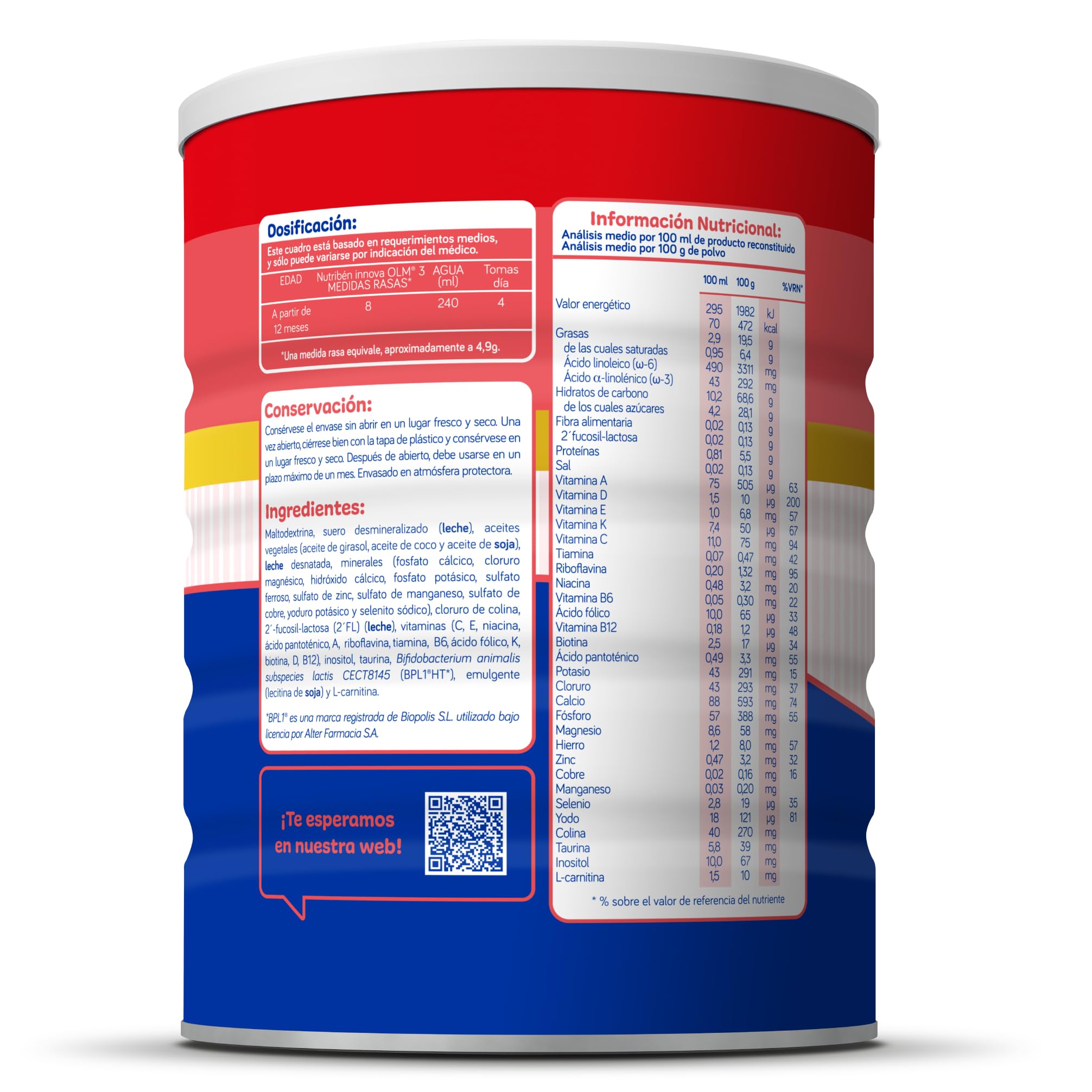 Nutribén Innova 3 Leche en Polvo Bebé Fórmula Crecimiento 12 Meses sin Aceite de Palma BPL1 1KG