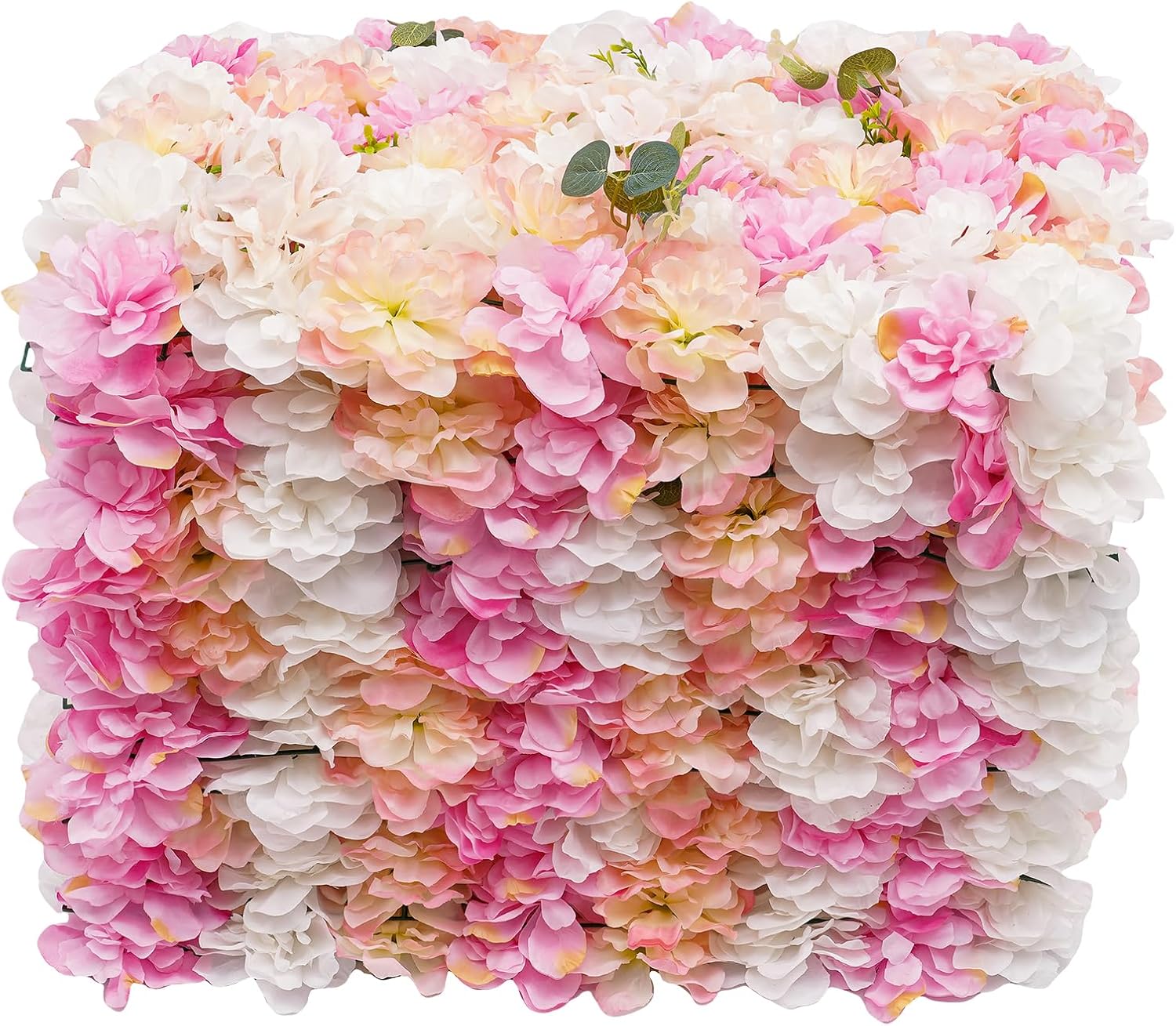 12PCS Artificial Flower Wall Panels, 15 X 23inches Decoration Floral Backdrop, Pink and White 3D Rose Floral Wall Backdrop for Wedding, Stage Decoration