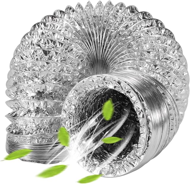 OOPPEN 4x2m Aluminium Flexible Fan Ducting Ventilation Hose for Extractor Fan, Bathroom, Hydroponic Room (100mmx2m)