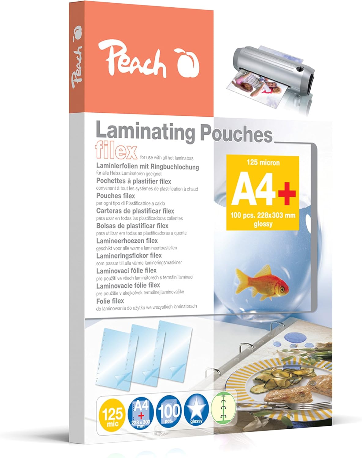 Peach S-PP525-21 Laminating Pouches A4 125 mic 100 Pouches for Practical Filing in Folder Compatible with Laminators of All Brand Manufacturers