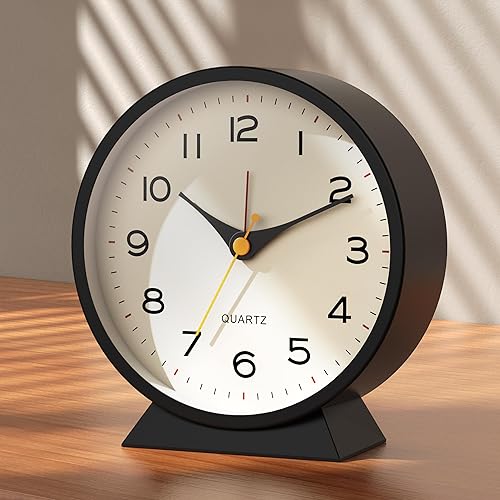 AYRELY Bonito reloj despertador analógico de 3 pulgadas, pequeño reloj de mesa retro que funciona con pilas, reloj de escritorio de metal brillante