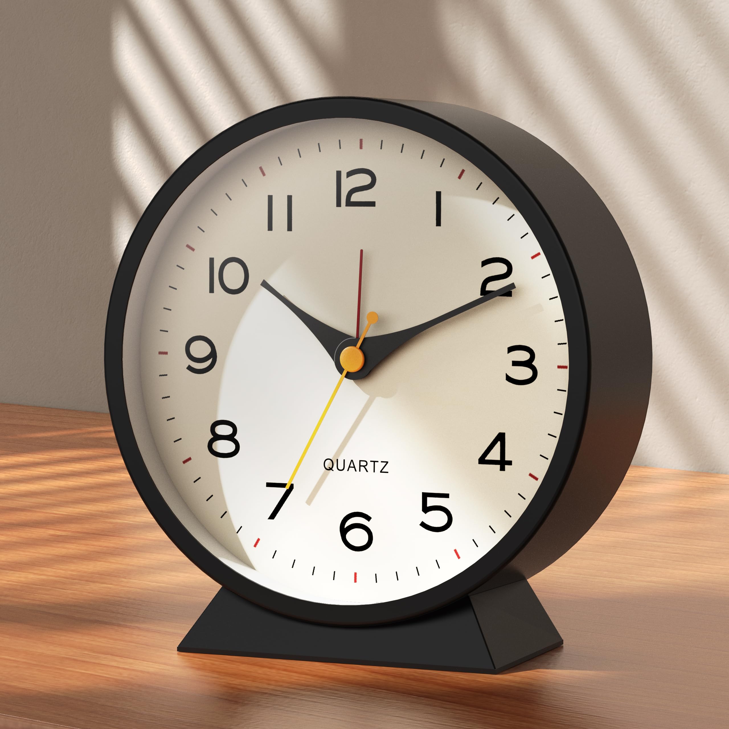 AYRELY®4.5" Analogue Alarm Clock, Small Retro Metal Desk Clock, Battery Operated, Silent and Non-Ticking, with Night Light for Bedside, Bedroom, and Living Room Decor (Black)