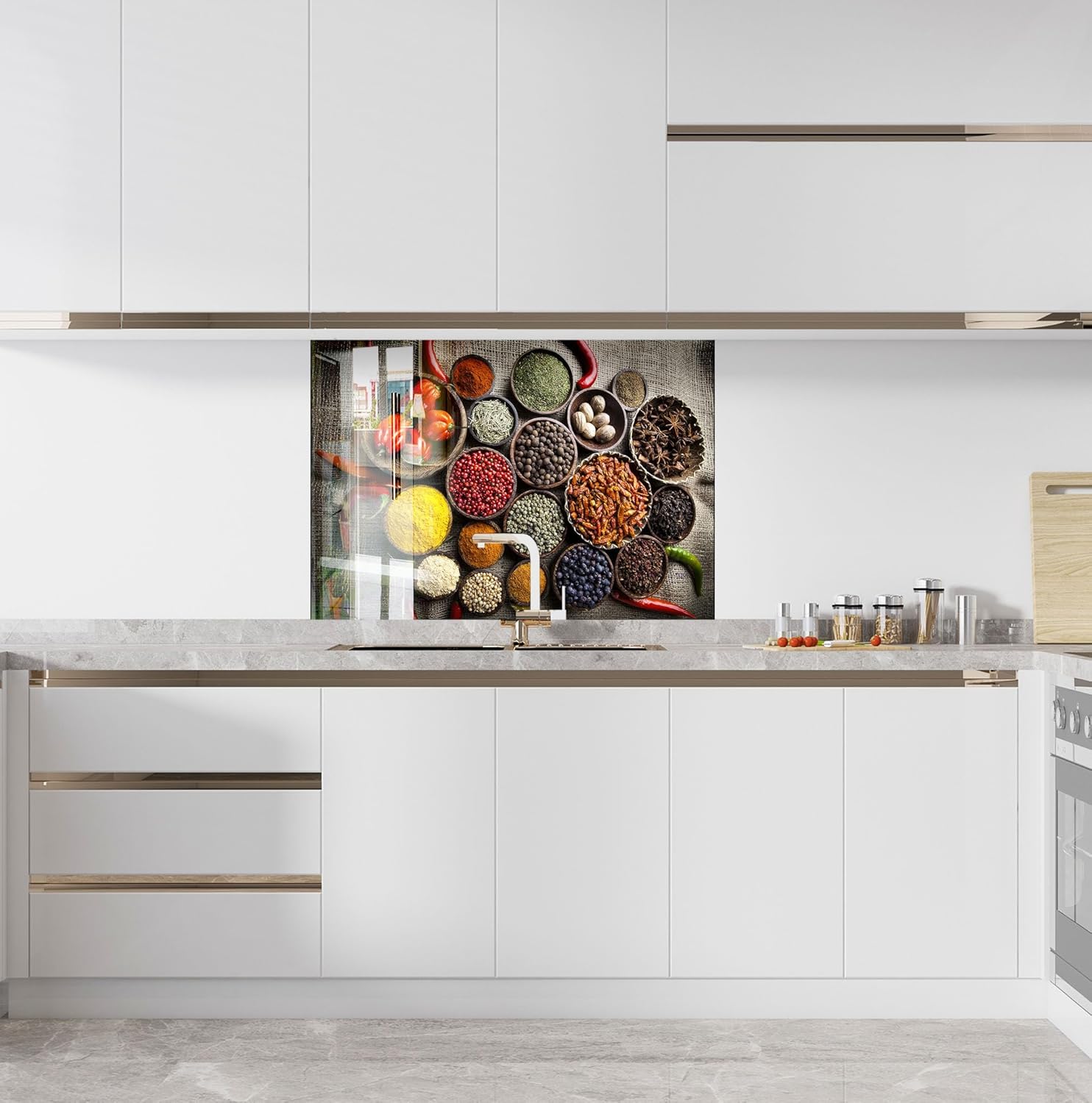 Myphotostation.com 12x12''Tempered Glass Herbs Backsplash Design Cooker Wall Backsplash Panel Glass Splashback for Kitchen Panel Design Spices Splashback Herbs