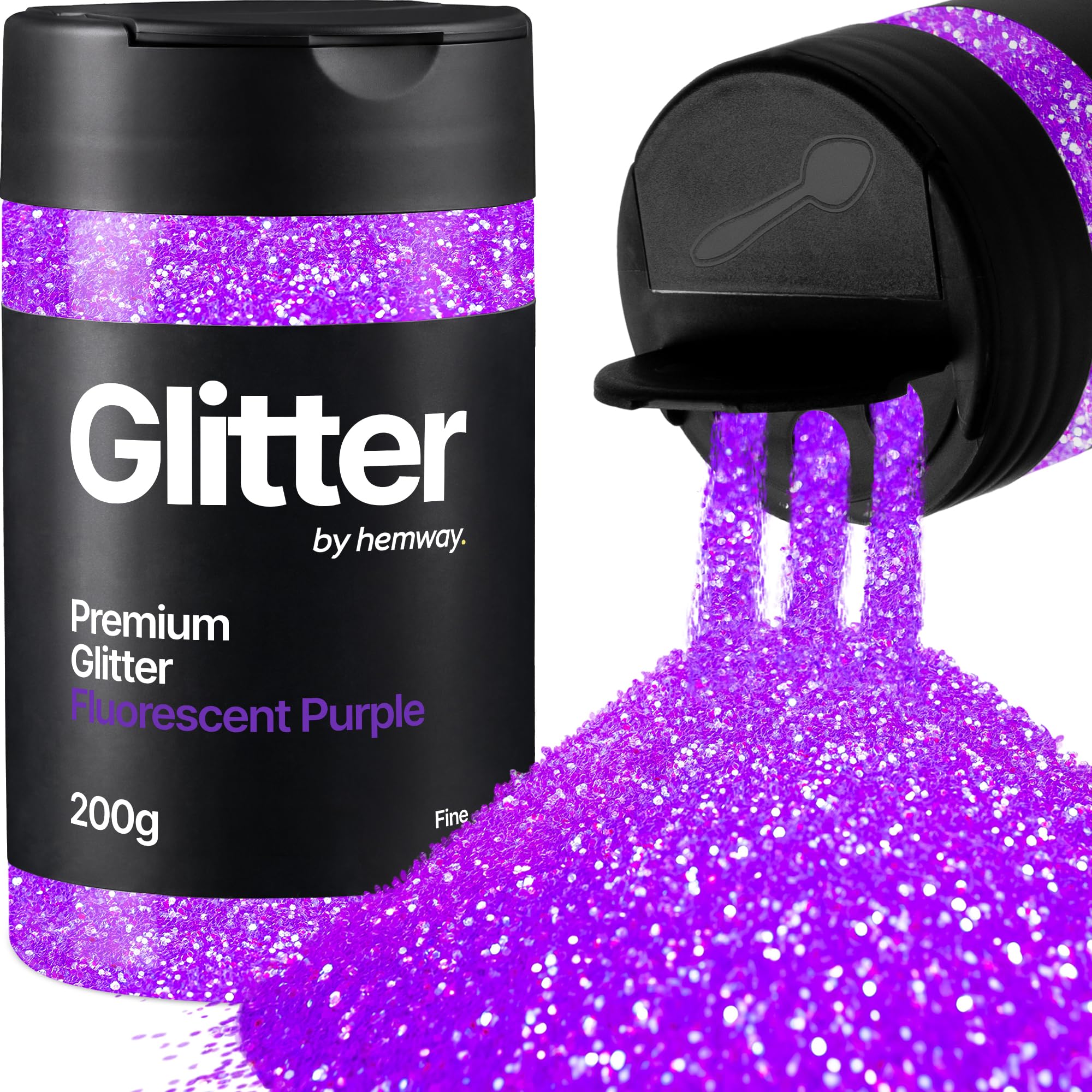 Hemway Fluorescent Purple Glitter Shaker, 200g Fine Glitter for Crafts Metallic Flake Sequins for Resin & Epoxy Crafts for Decorating, Halloween, Christmas, Nail, Face, Art