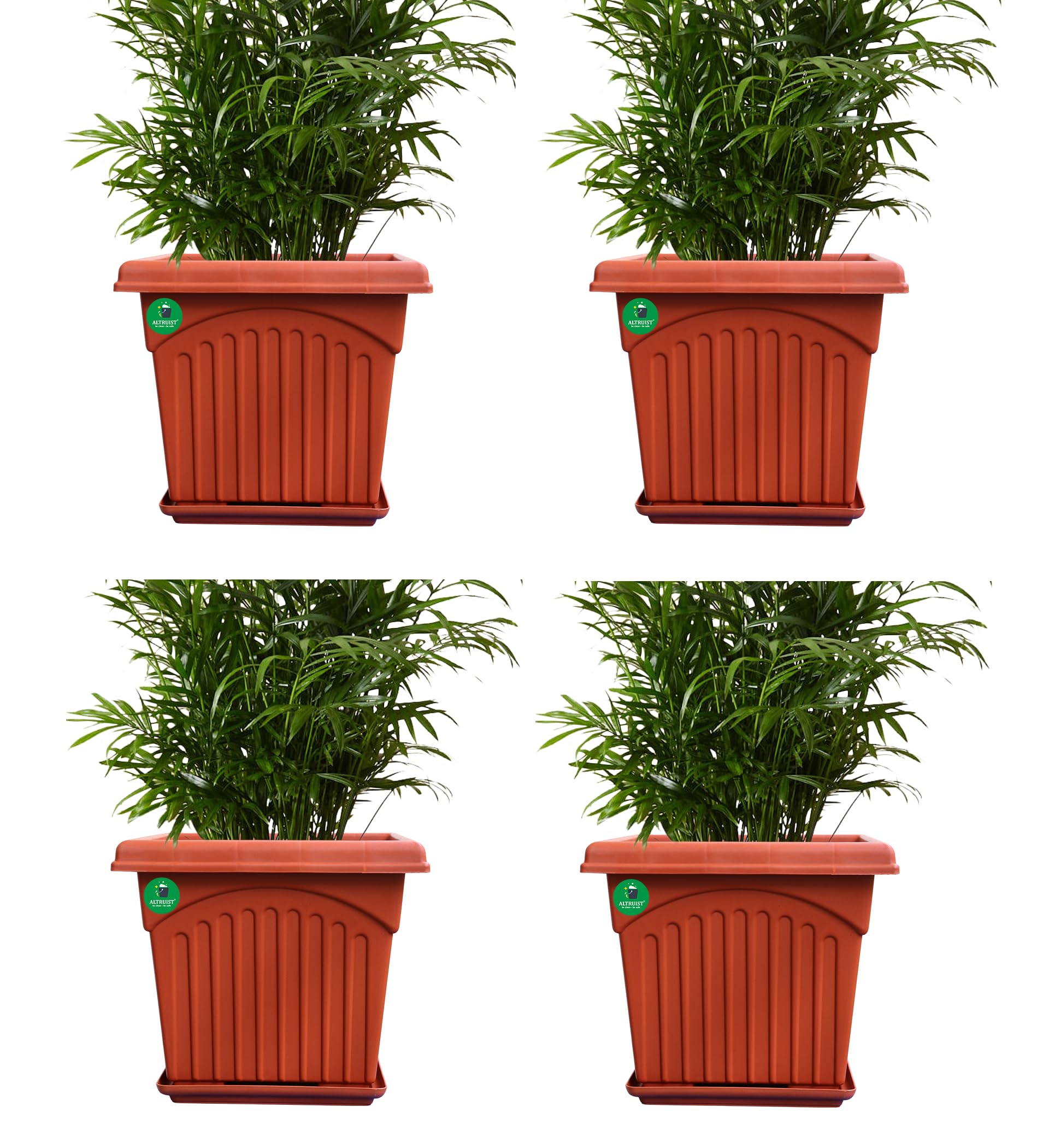 ALTRUIST Square Plastic Planter with Tray Flower Pot Planter with Tray for Gamla Plant Pots Suitable Planters, Terrace, Garden Etc | Indoor & Outdoor Gardening Pot 12 Inch (Pack of 4) (Color Brown) (B0CF1QKFPF) Amazon Price History, Amazon Price Tracker
