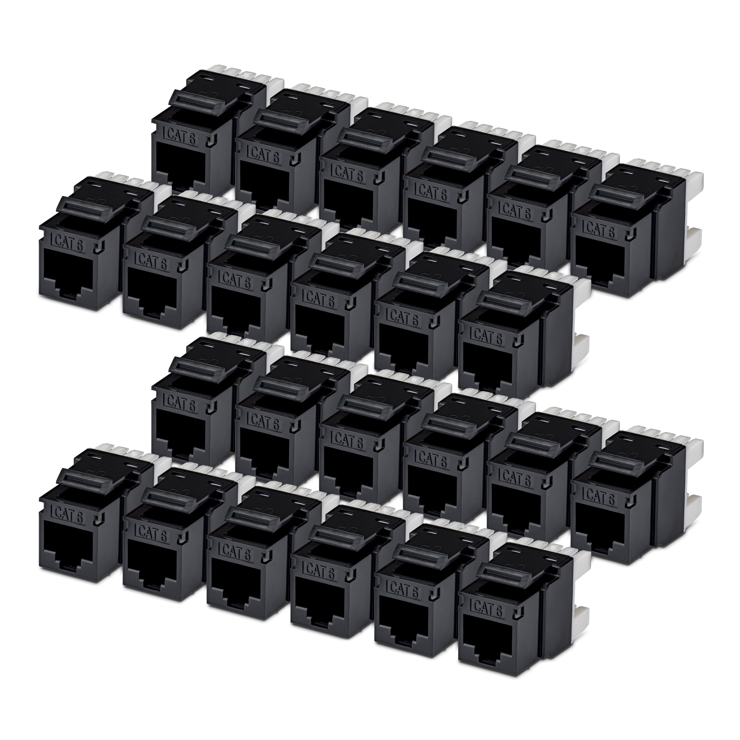 StarTech Cat6 Keystone Jack, 24-Pack RJ45 Ethernet Keystone Jacks, UTP Cat6 Wall Jack, 180-Degree 110 Punch Down, Black