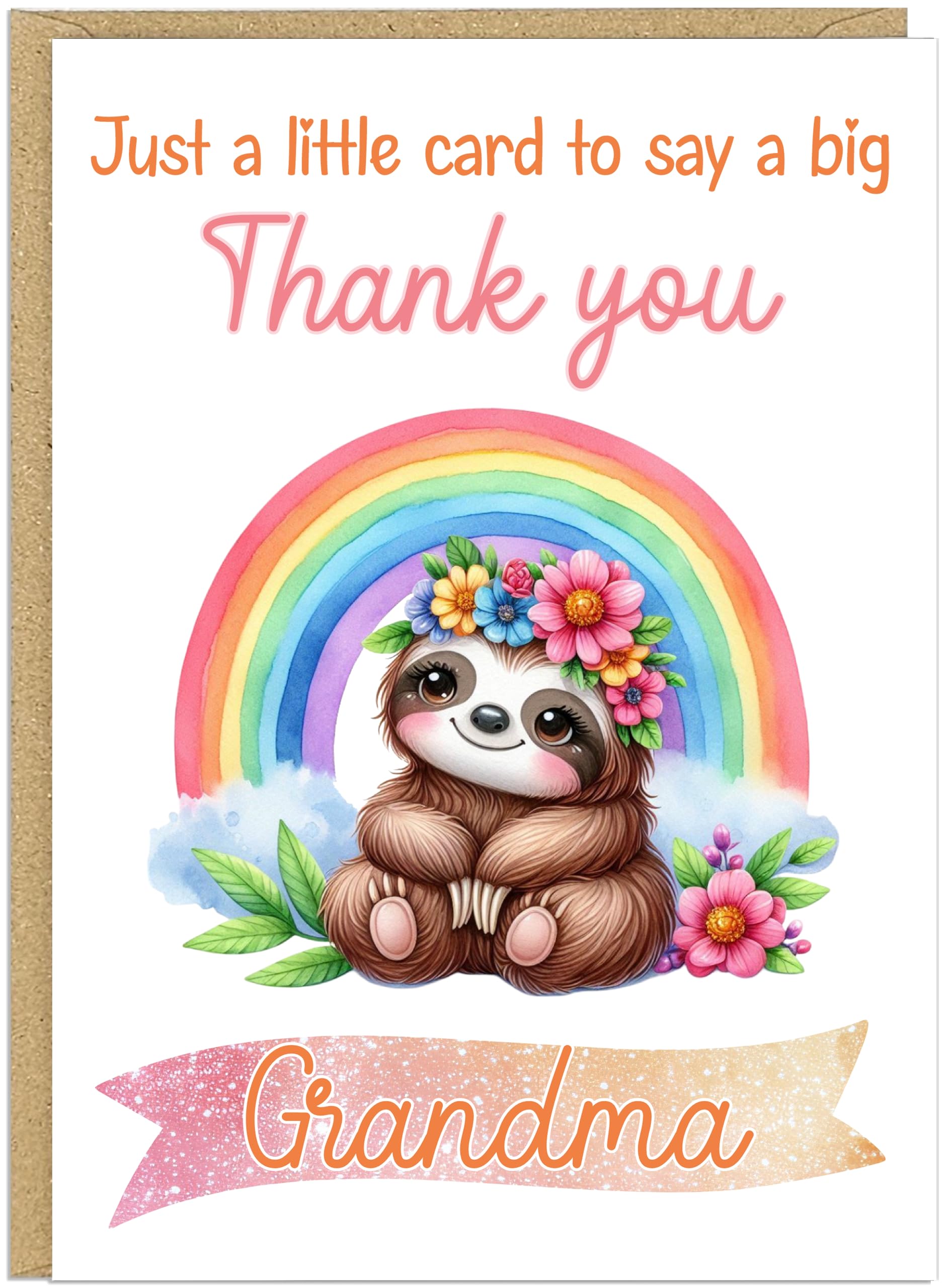 Cute Thank You Cards with Rainbow Animals - Say a Big Thanks! for Family Friends Teachers Neighbours Key Workers - Add Own Customised Name 15 Personalised Design Choices (Sloth 2)