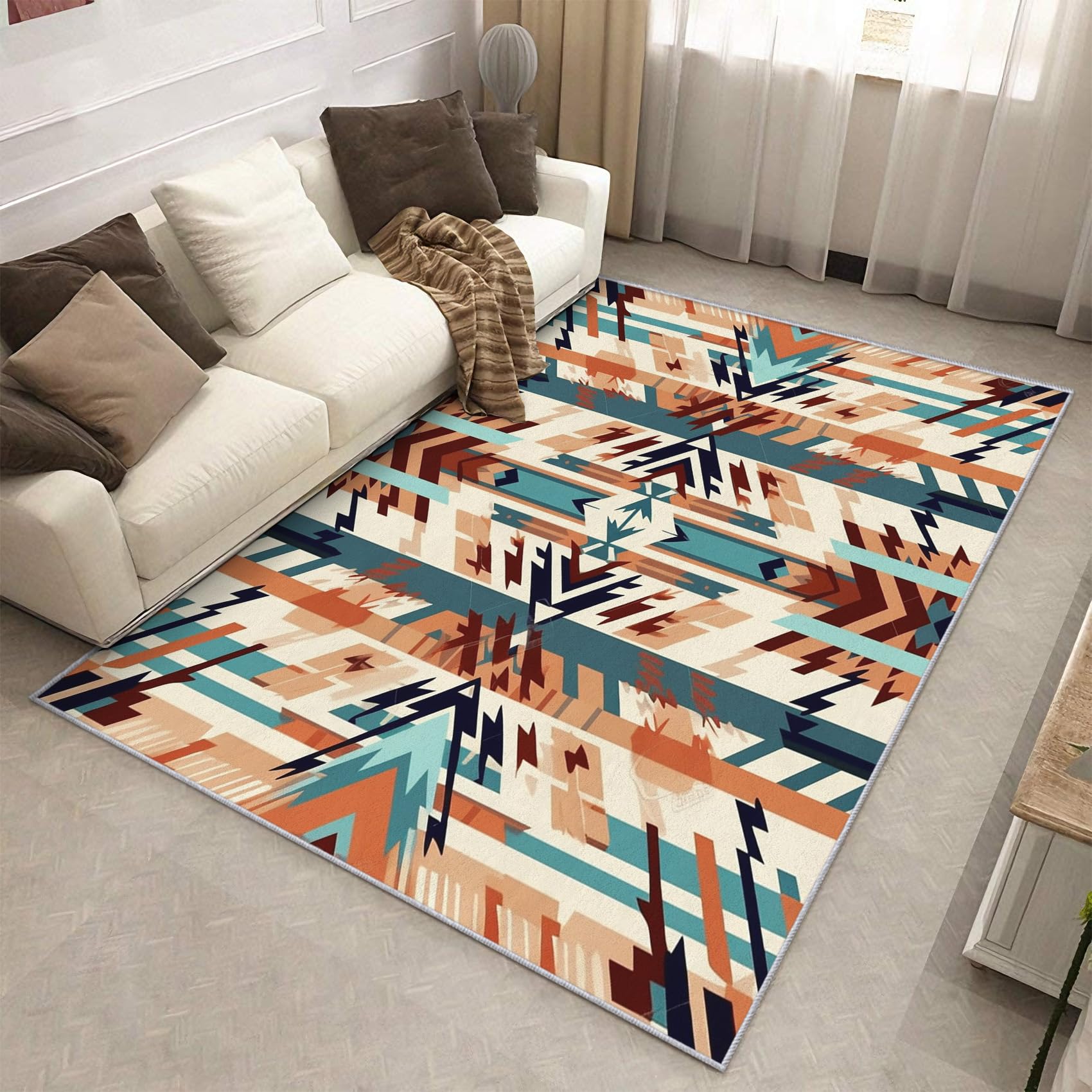 Generico Tappeto Salotto Sud-Ovest 120 x 120 cm, Tappeto Nativi Americani Navajo, Antiscivolo Pelo Corto Lavabili per Camera da Letto Cucina Bagno P-&100