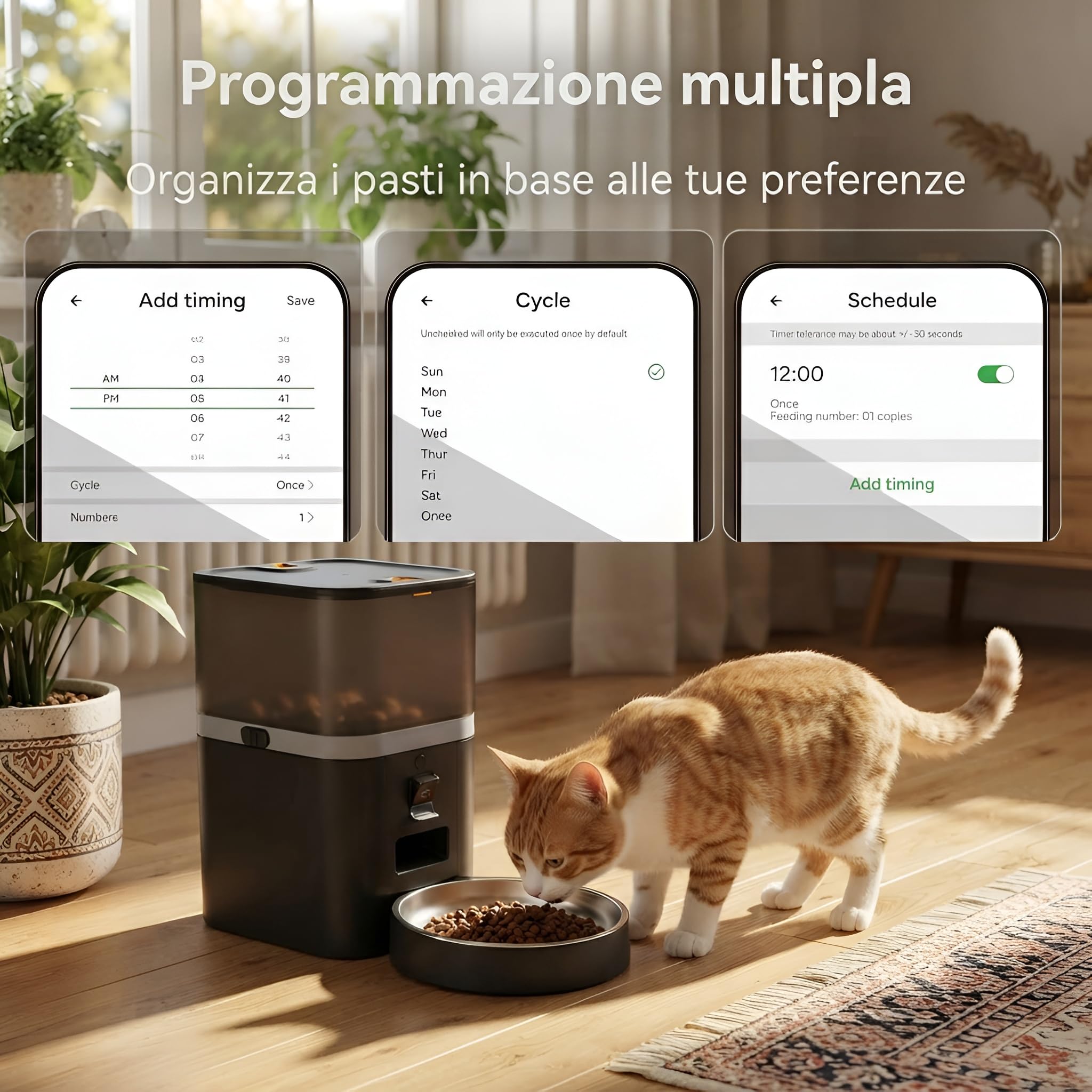 Distributore Smart Cibo Gatti e Cani con Telecamera HD, Dispenser 6L WiFi 5G e 2.4G, Audio Bidirezionale e Visione Notturna, Timer, Ciotola Inox, App Tuya SmartLife