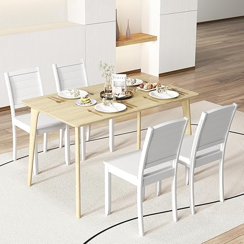 Miniatura 2 de Giantex Juego de 4 sillas de comedor de madera, sillas de cocina modernas con patas de madera de goma, respaldo curvo, sillas de comedor de granja,