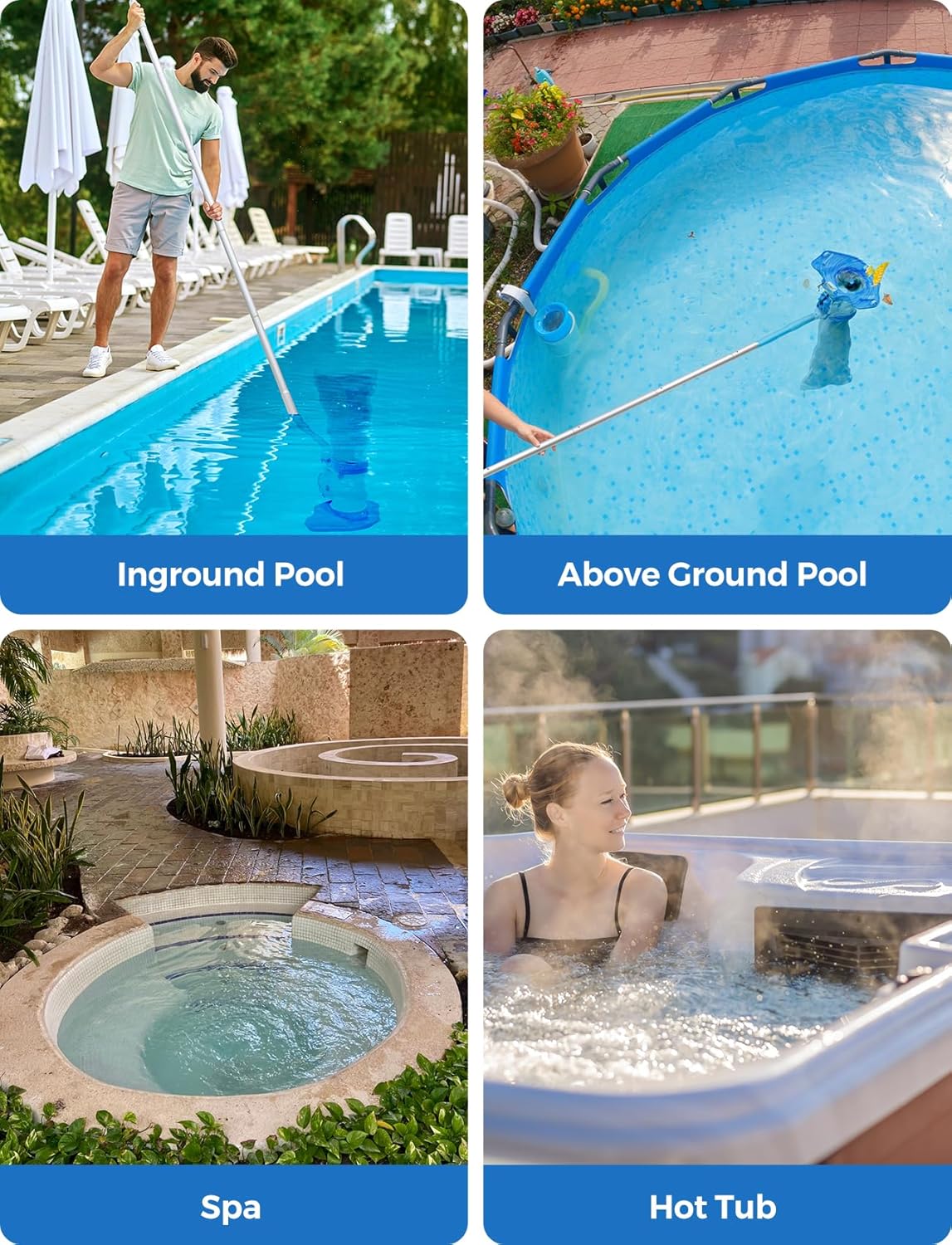 Pool Leaf Vacuum with 71.7in Telescopic Pole, 83GPM Powerful Suction, Rechargeable Cordless Pool Skimmer with 90Mins Runtime for Inground & Above Ground Pools, Pool Vacuum for Debris and Leaves