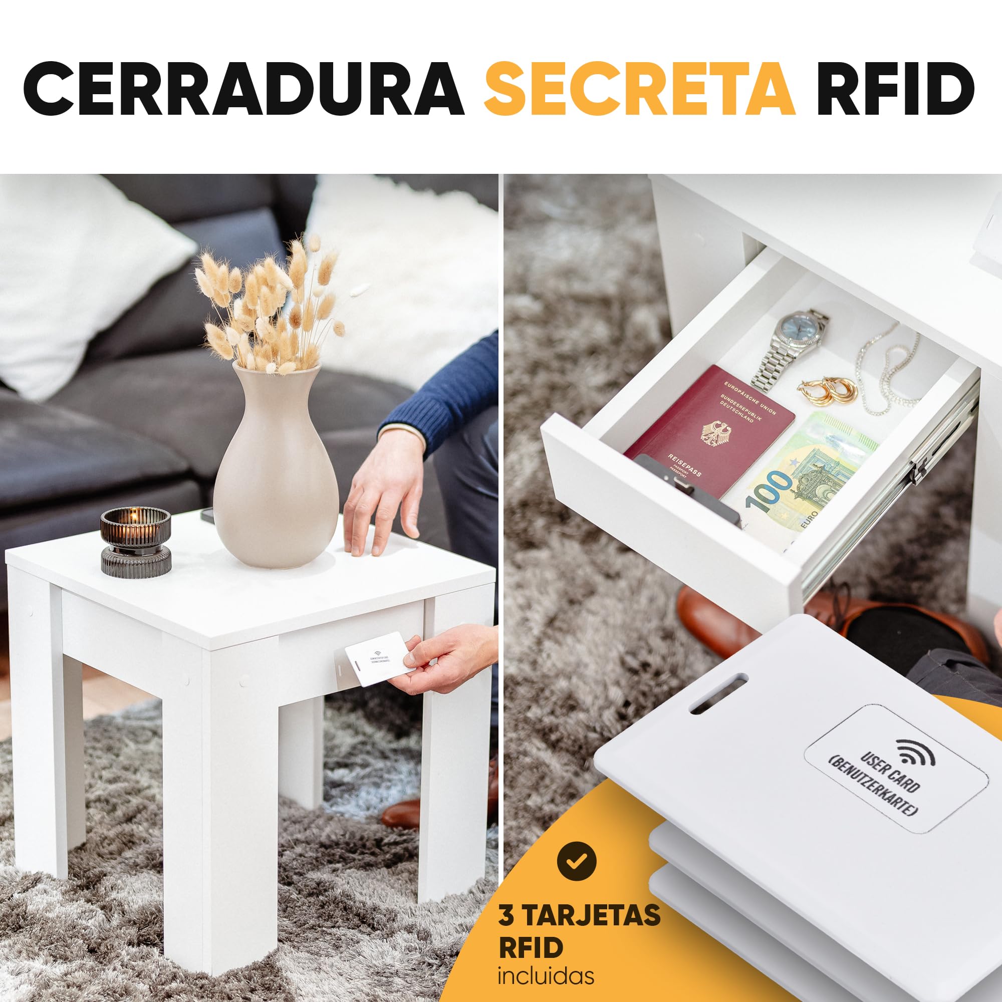 Elder Welder® Mesa con Compartimento Oculto y Cerradura RFID | Caja Fuerte Camufladas, Mueble con Cajón Secreto, Caja Fuerte Oculta y Escondite Secreto