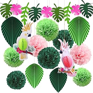 YBwanli party deko gartenparty,geburtstagsdeko grün blätter,sommerparty deko hawaii tischdeko,papagei karibik deko,pompoms dekoration,poolparty,Eine Waldmärchenparty, die Mensch und Natur vereint,15er