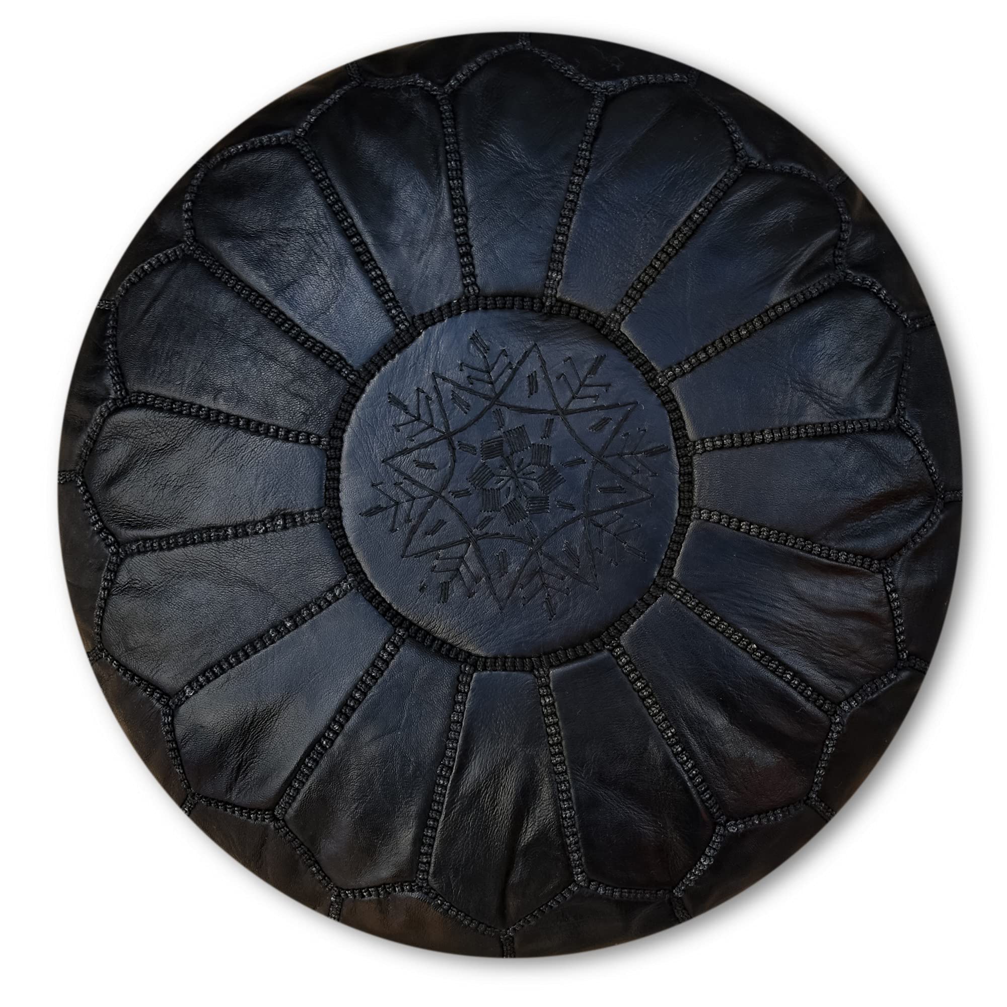Poufs&Pillows Premium Artisanal Leather Pouffe - Handmade - Delivered stuffed - Ottoman, footstool, floor cushion (Black)