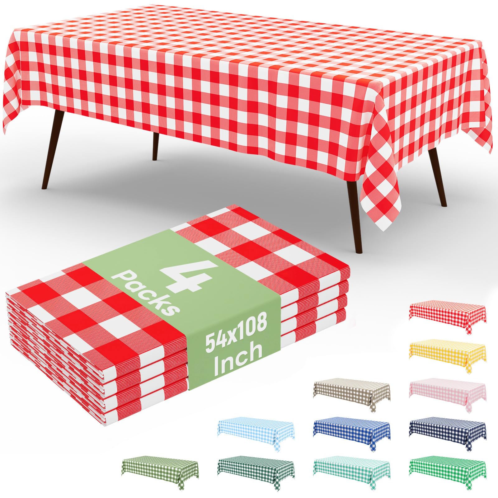 Photo 1 of misaya 4 Packs Buffalo Disposable Table Cloth, 54 x 108 Inch Waterproof Plastic Tablecloth, Rectangle Red and White Checkered Table Covers for Picnic, Birthday, Party, Back to School