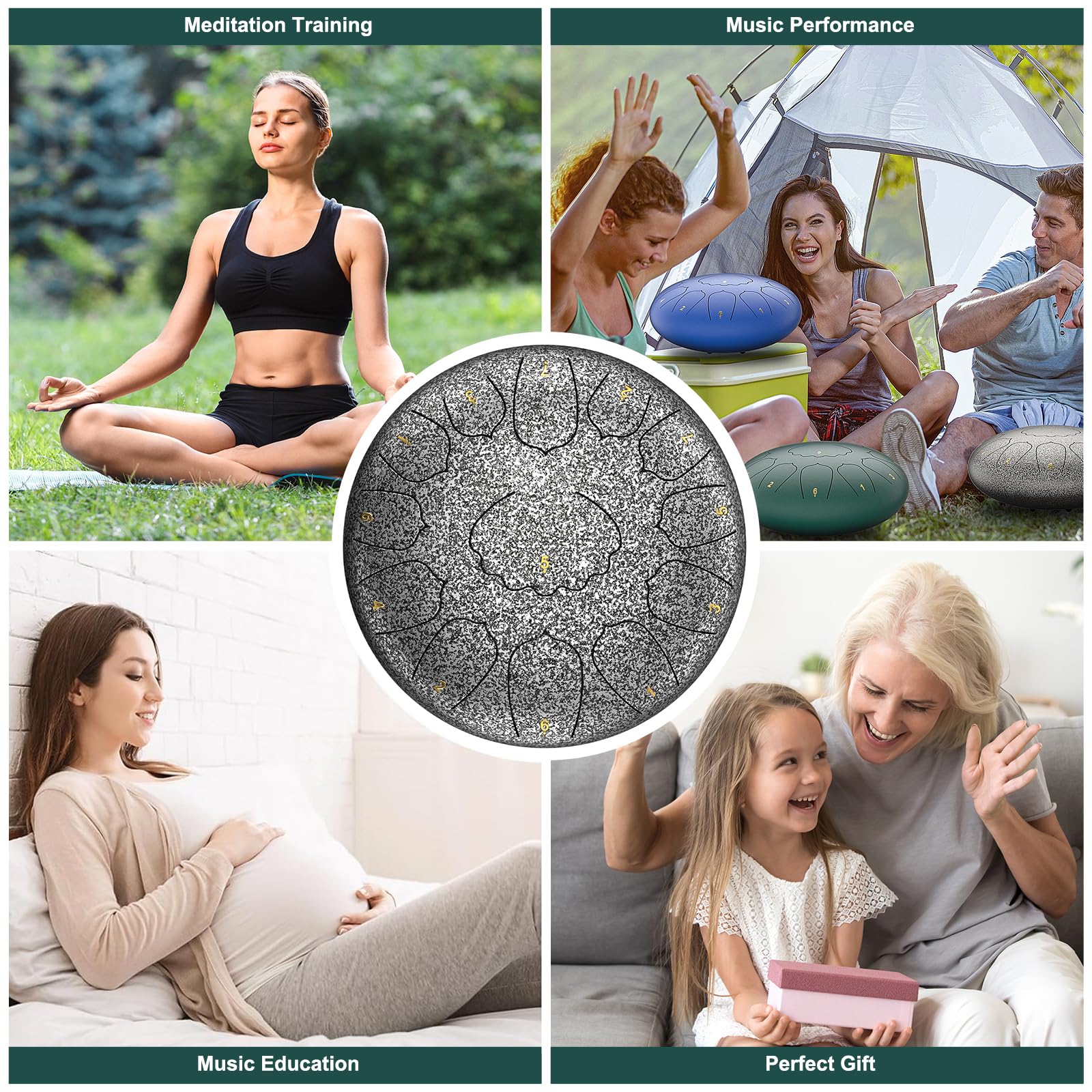 D Major Steel Tongue Drum Handpan, 12 Inch 13 Note Rain Drum for Outside Garden, Meditation Rain Chime, Musical Percussion Instrument for Adult Gift with Bag, Music Book, Drum Mallets (Star Sliver) 6