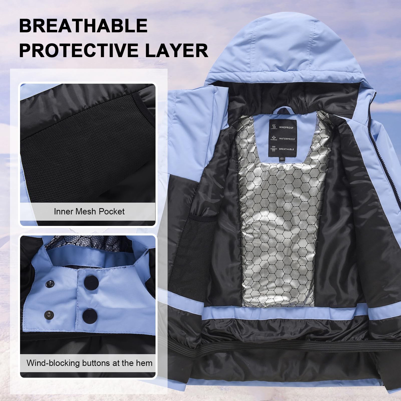 Combinaison de Ski Fille à Capuche Coupe-vent et Imperméable Combinaisons de Neige Garçon Chaude Enfan Vêtements de Ski
