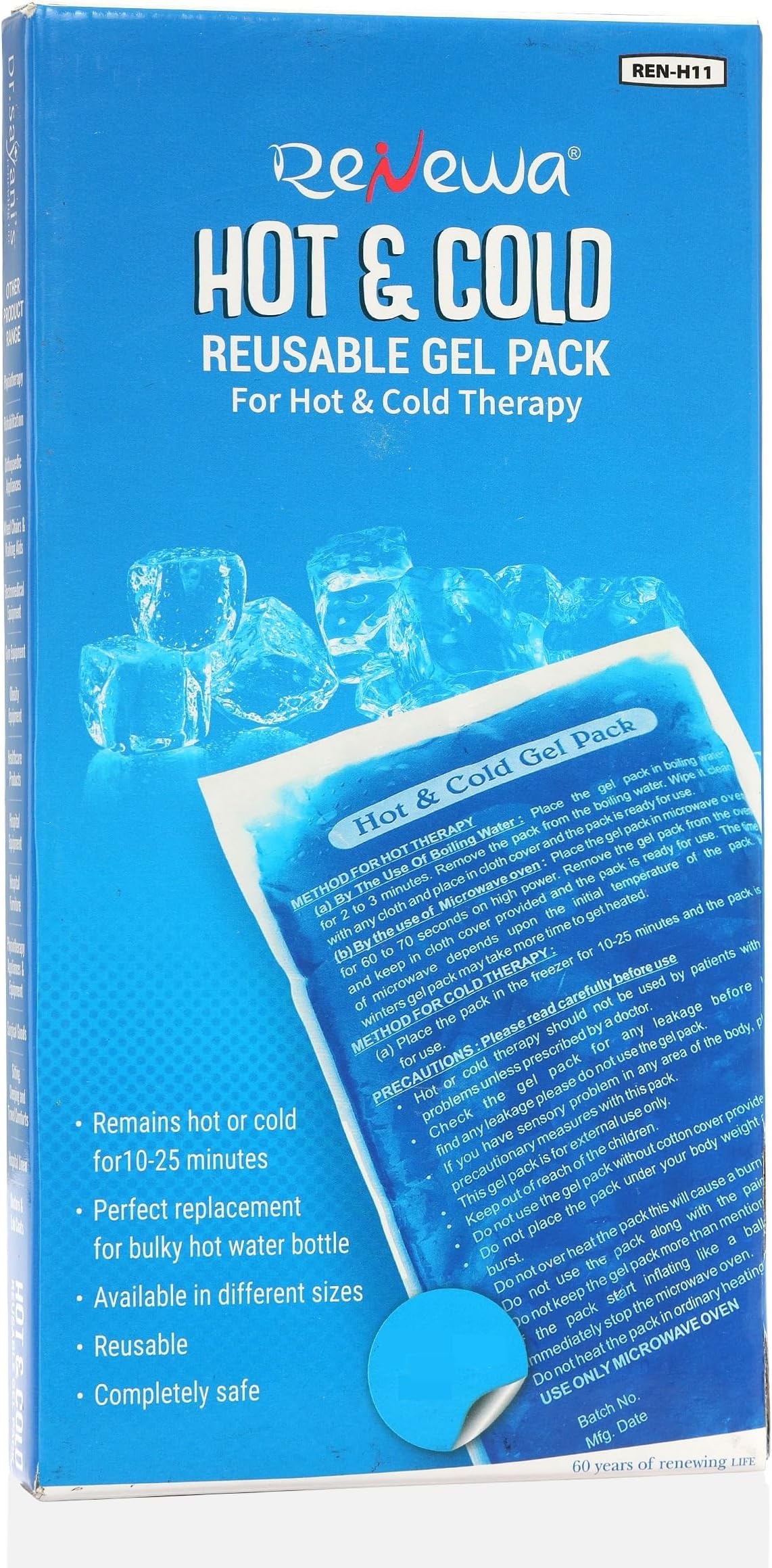Renewa Reusable Hot and Cold Gel Pack - Extra Flexible Wrap for Body Comfort & Muscle Relaxation - Safe Leak-Proof Design - Size L Large Size