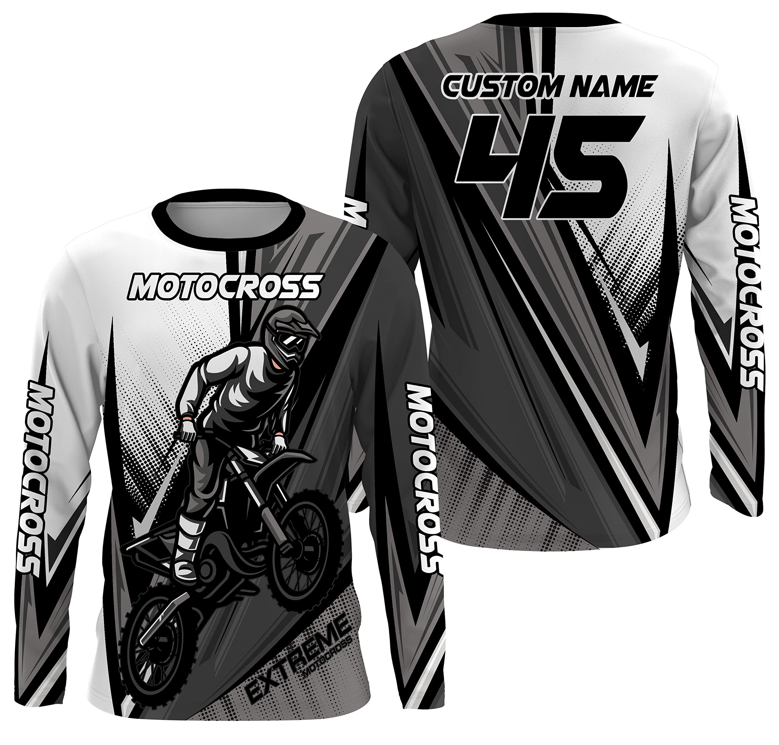 Personalized Motocross Jersey UPF 30+, Dirt Bike Motorcycle Shirt,Off-Road Racing Long Sleeves| NMS268 (Large, Grey)
