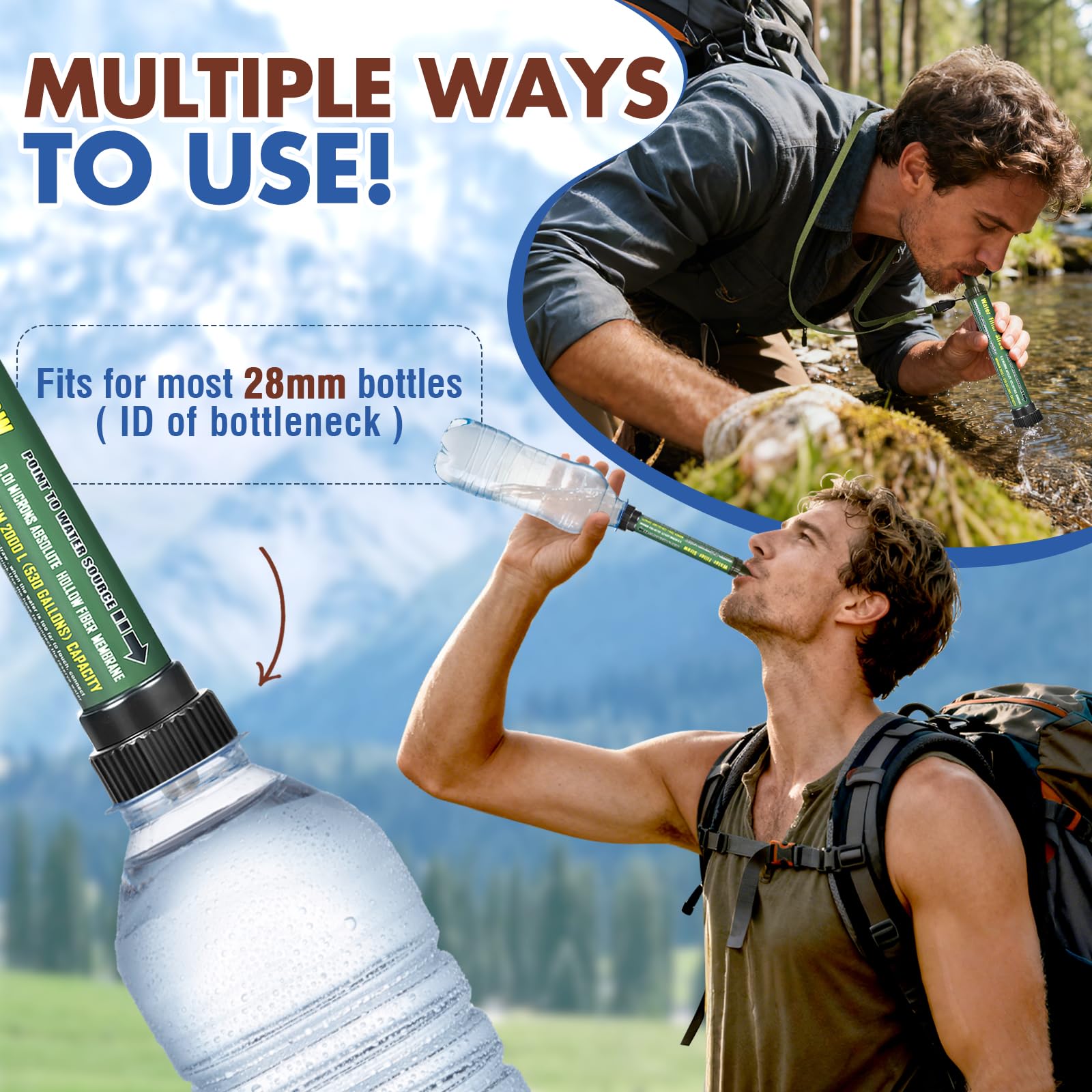TEUEN DeFe Personal Filtro Acqua Mini Portatile Purificatore Acqua Filtri 2000 L capacità Outdoor Sopravvivenza di Emergenza Paglia per Sport Esterni Campeggio Trekking