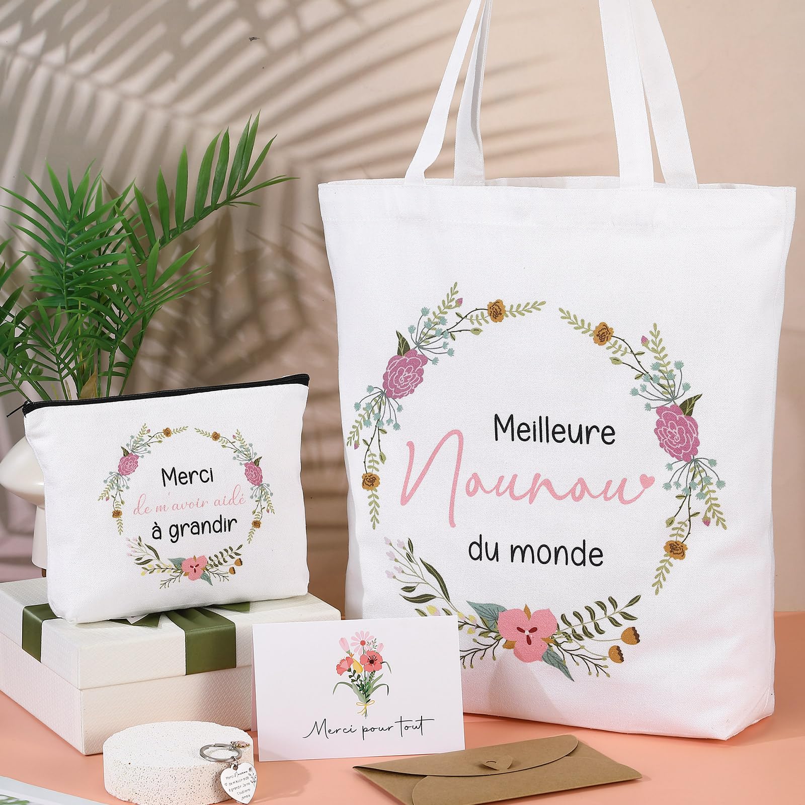 Cadeau Nounou - Sac Tote Bag + Porte-clés Thématique, Idéal Pour Noël, Fin D'année, Remerciement Babysitter
