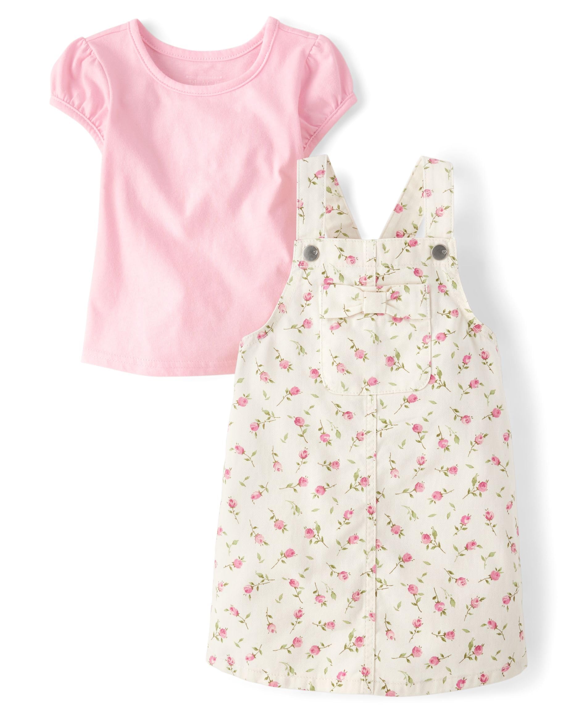 The Children's Place,Baby Girls,and Toddler Short Sleeve Shirt and Skirtall 2 Piece Outfit,Bunnys Tail Floral,5 Years