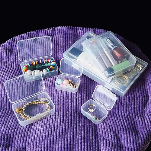 Miniatura 8 de Paquete de 42 recipientes rectangulares de plástico transparente con tapa con bisagras y etiquetas para cuentas y otros artículos pequeños de