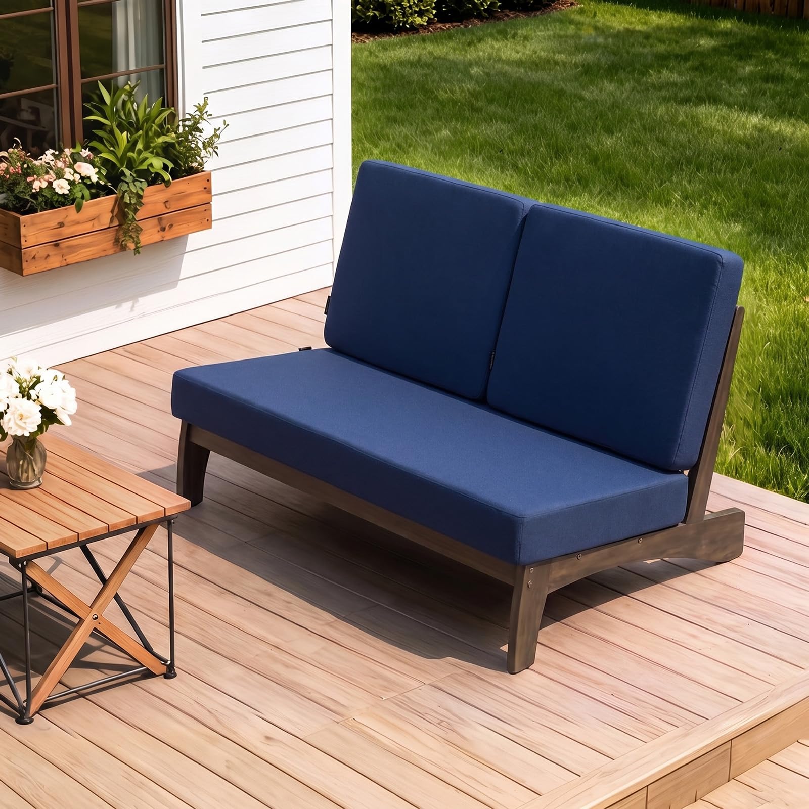 Patio Couch, Navy Loveseat, Outdoor Couch with Thick Cushion (Split)