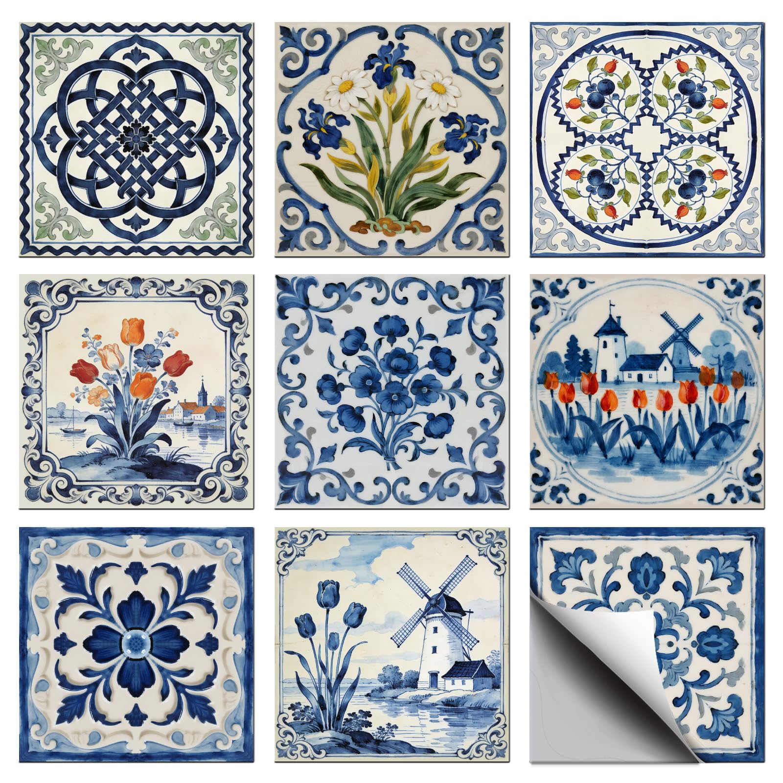 CONCHLERY 36 Pcs Tile Stickers Blue Designs 4x4 Inch โ image 1