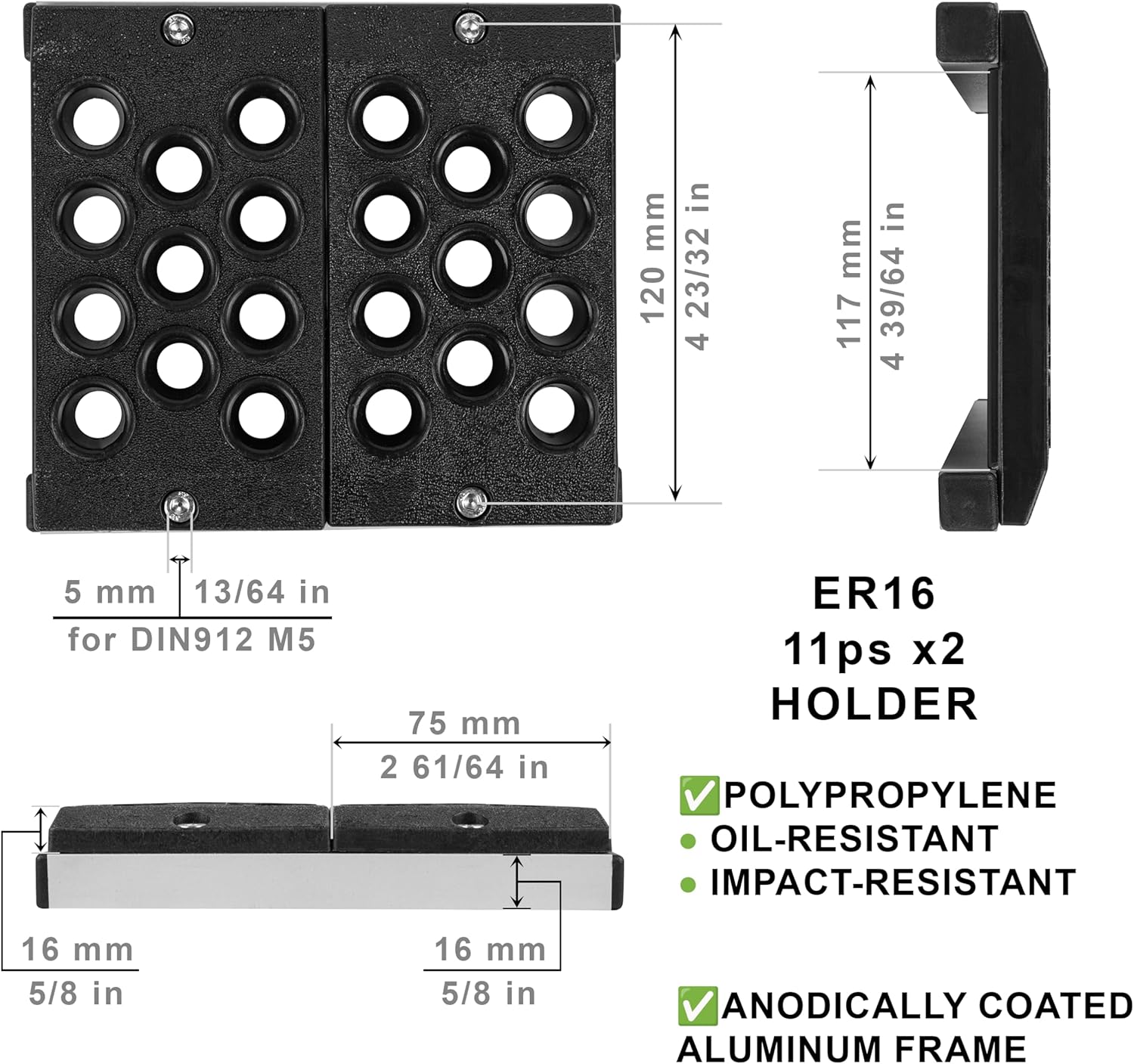 Holder ER16 Collet Tool Organizer 22-Pocket Rack
