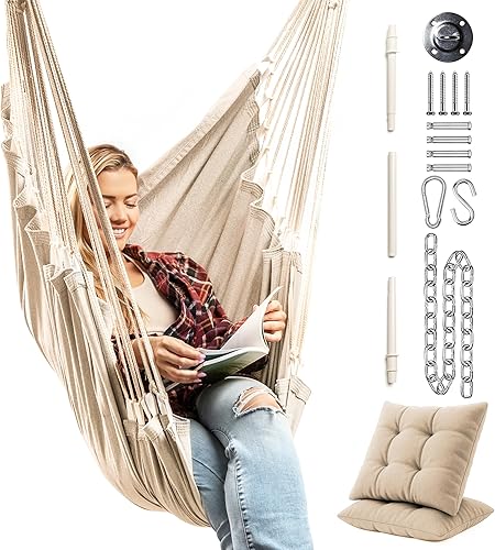 Miniatura 12 de Silla colgante hamaca columpio – Silla colgante para exteriores e interiores – Silla columpio hamaca – Instalación rápida y fácil con kit de