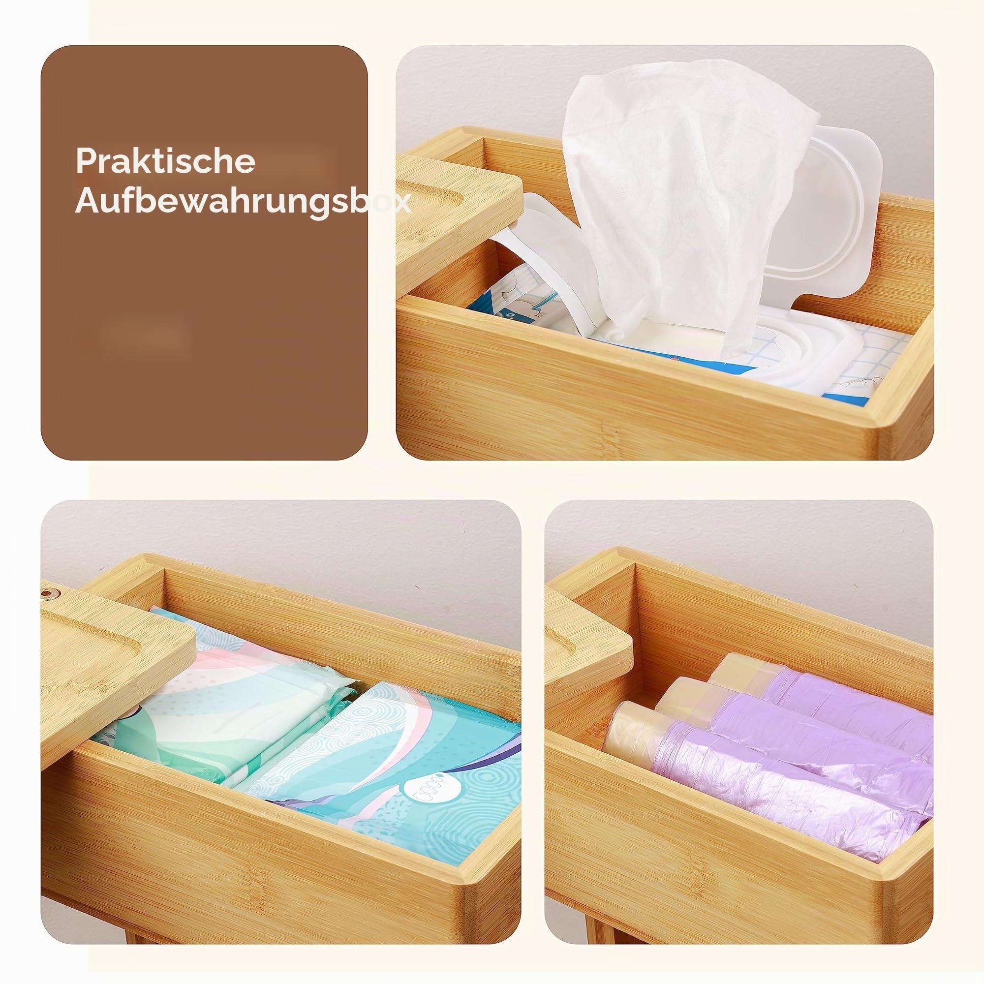 Wealone 4-in-1 Freistehender Toilettenpapierhalter mit Oberem Ablagefach, Bambus Klopapierhalter Stehend, Toilettenpapierhalter mit Feuchttücherbox, Vorübergehende Desktop für Badezimmer(Patentschutz)