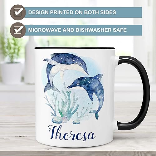 Miniatura 3 de Personalized Watercolor Dolphins Name Ceramic Mug